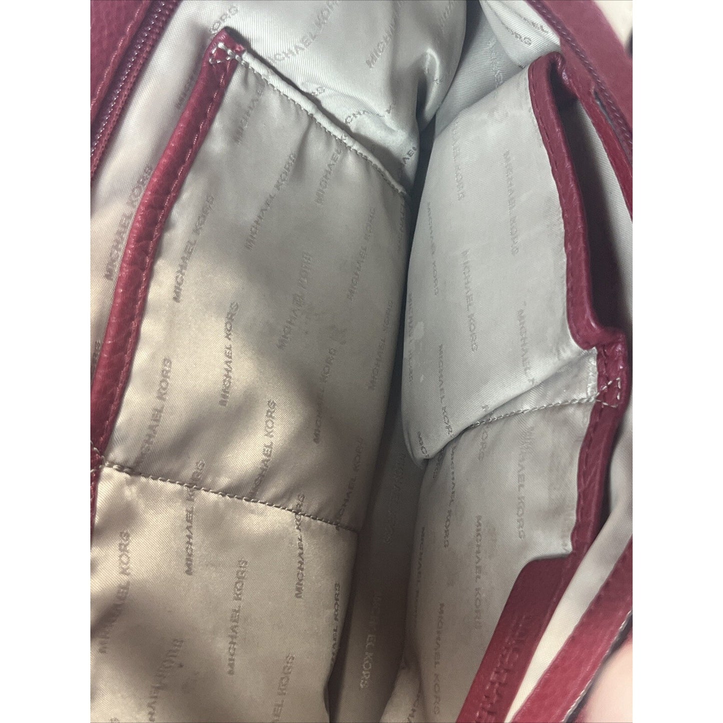 Michael Kors Bedford Red/Burg Pocket Tote Pebble Leather Purse Shopper Bag-15-11