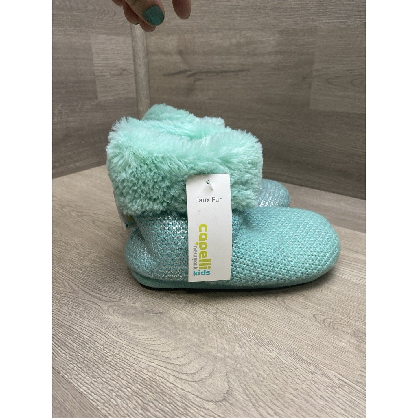 Faux Fur Capelli Kids Slipper Teal Boots Size Large