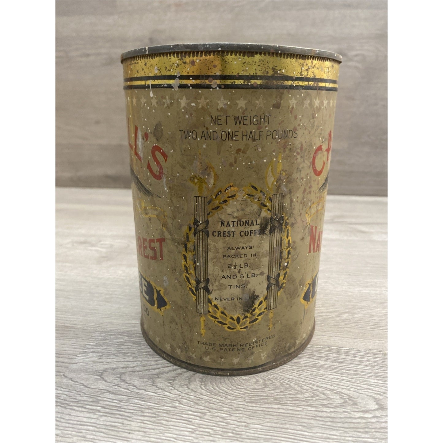 1920's CASWELLS NATIONAL CREST COFFEE TIN 2.5 LBS 7.5"