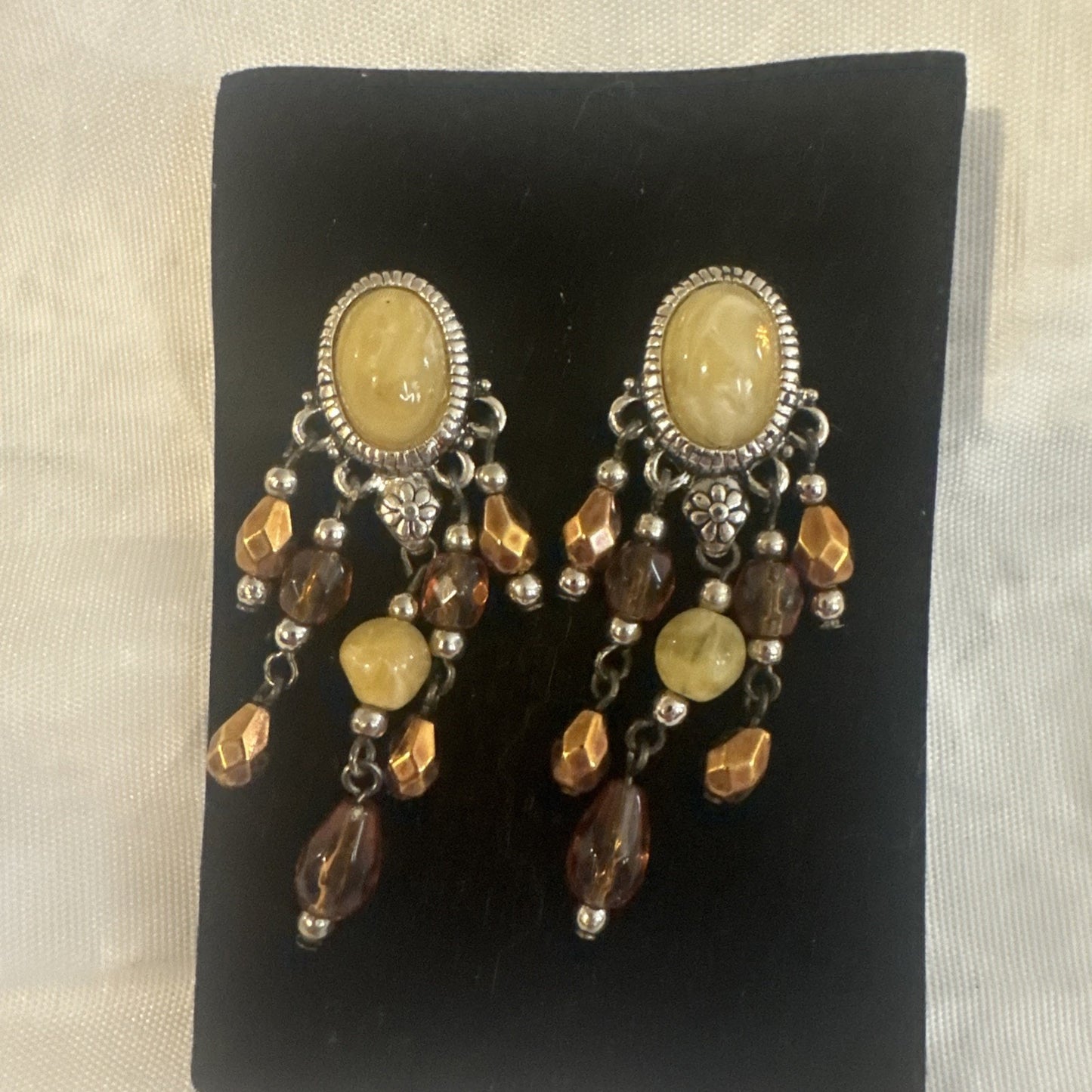 Vintage 1999 Avon Beaded Naturals Drop Pierced Earrings Surgical Steel Posts Set