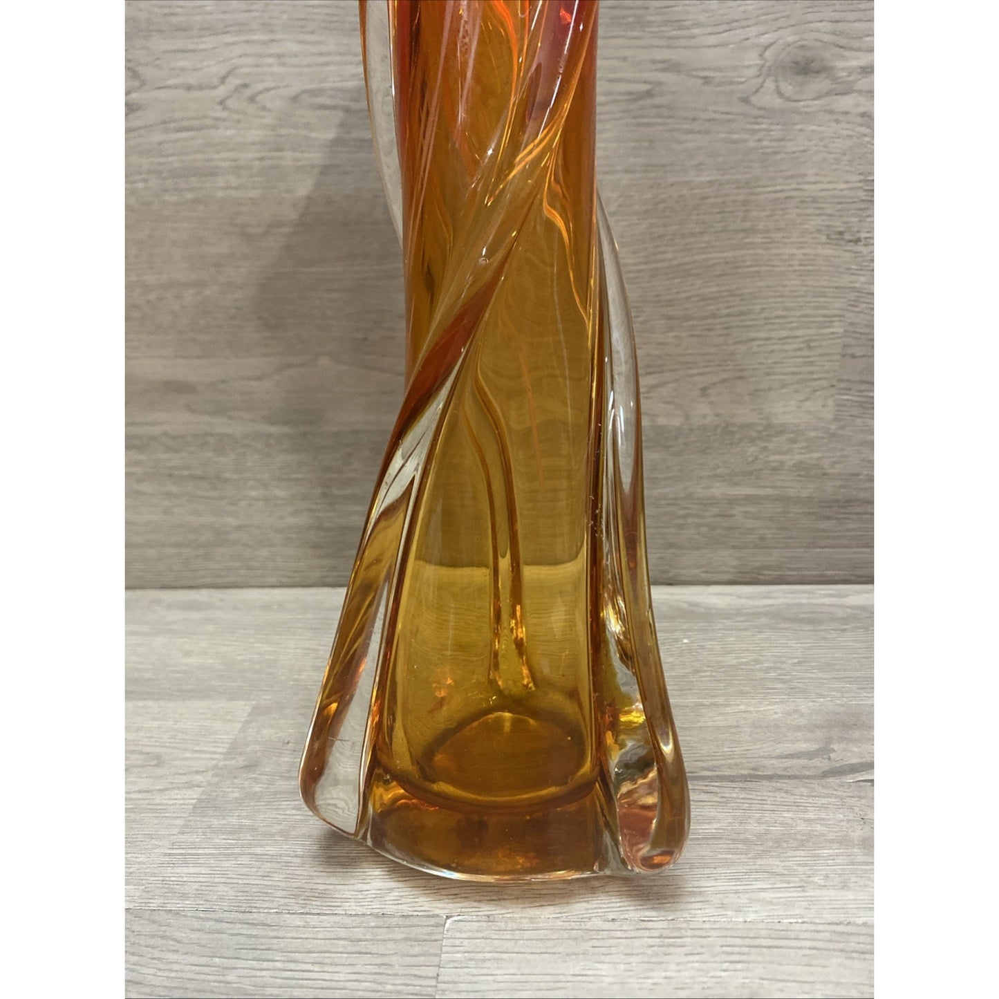 MCM Art Glass Swung Amber Red Swirl Free Form Vase 12.25”