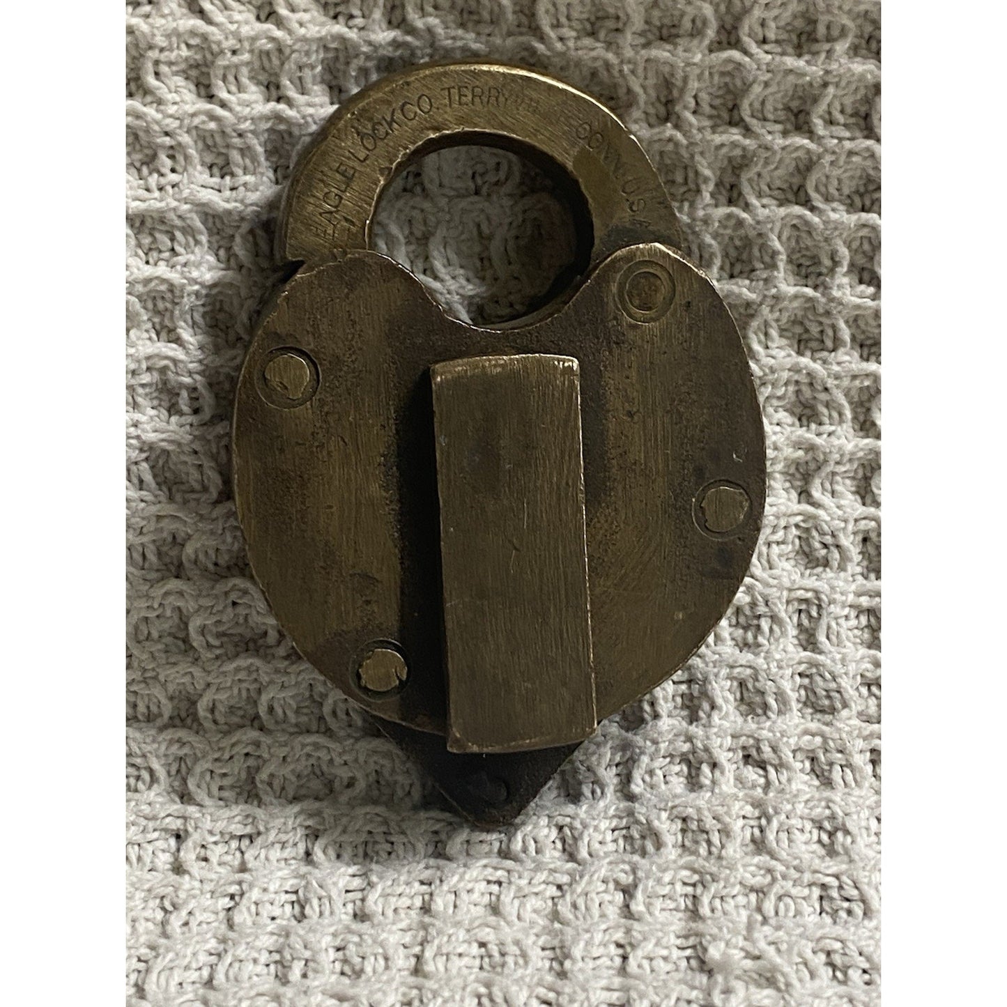 Antique Solid Brass Eagle Lock Co. Railroad Padlock no/key Heart Shaped