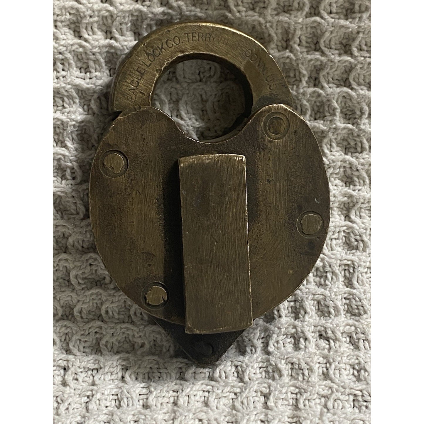 Antique Solid Brass Eagle Lock Co. Railroad Padlock no/key Heart Shaped