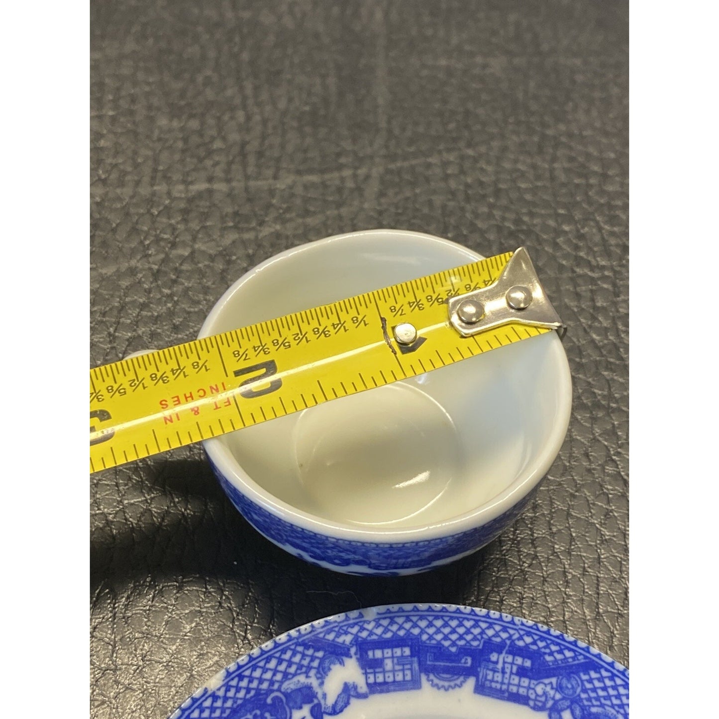 Vintage Blue Willow Flow Blue Miniature Teacup & Saucer Set