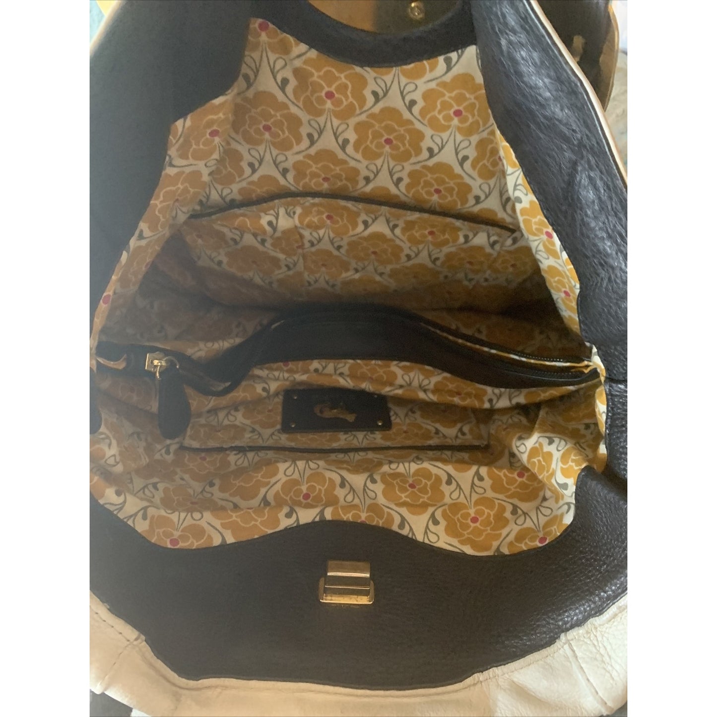 EMMA FOX Black White Leather Shoulder Cute Hobo Bag LARGE Handbag Purse PreOwned