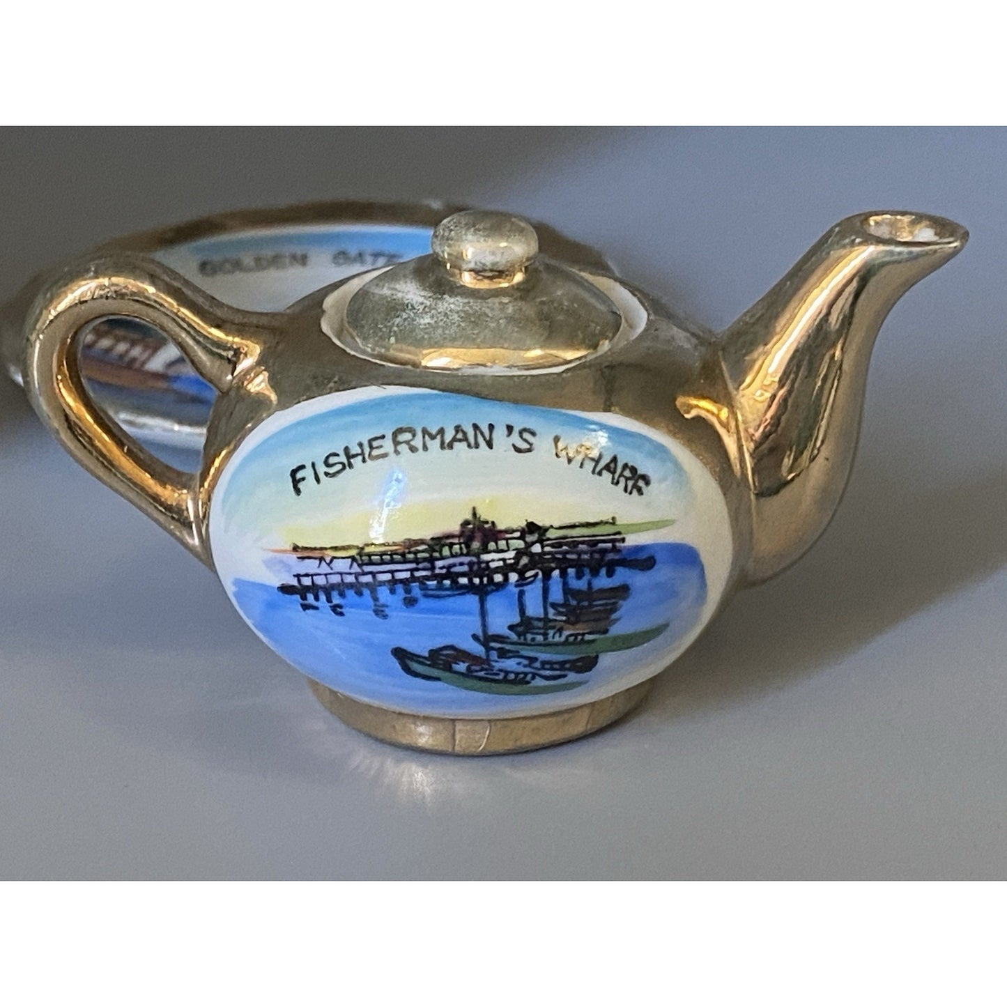 Fisherman's Wharf Teacup Saucer San Francisco Bridge Souvenir Miniature Teaset