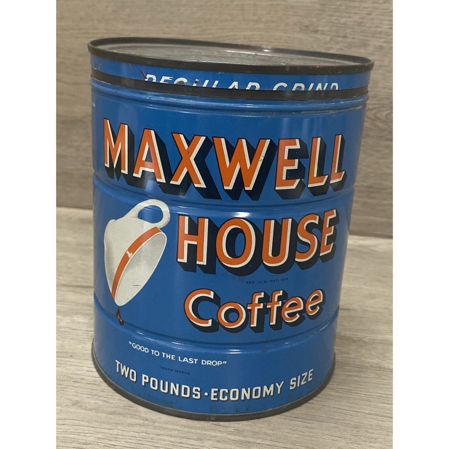 VINTAGE MAXWELL HOUSE BRAND 2 LB COFFEE TIN ADVERTISING COLLECTIBLE
