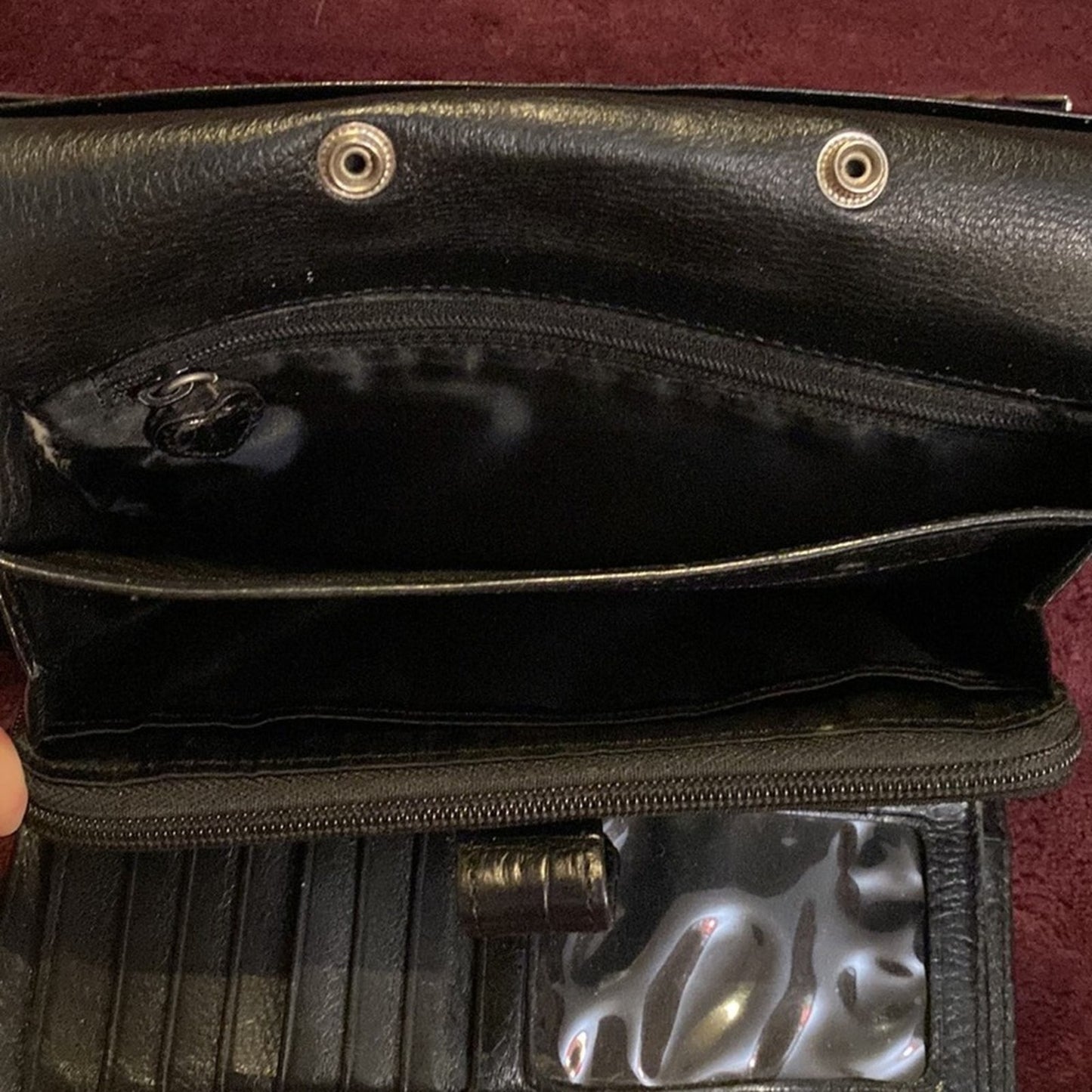 Vintage Brighton Black Leather Croc Clutch Purse Checkbook Wallet with Dust Bag