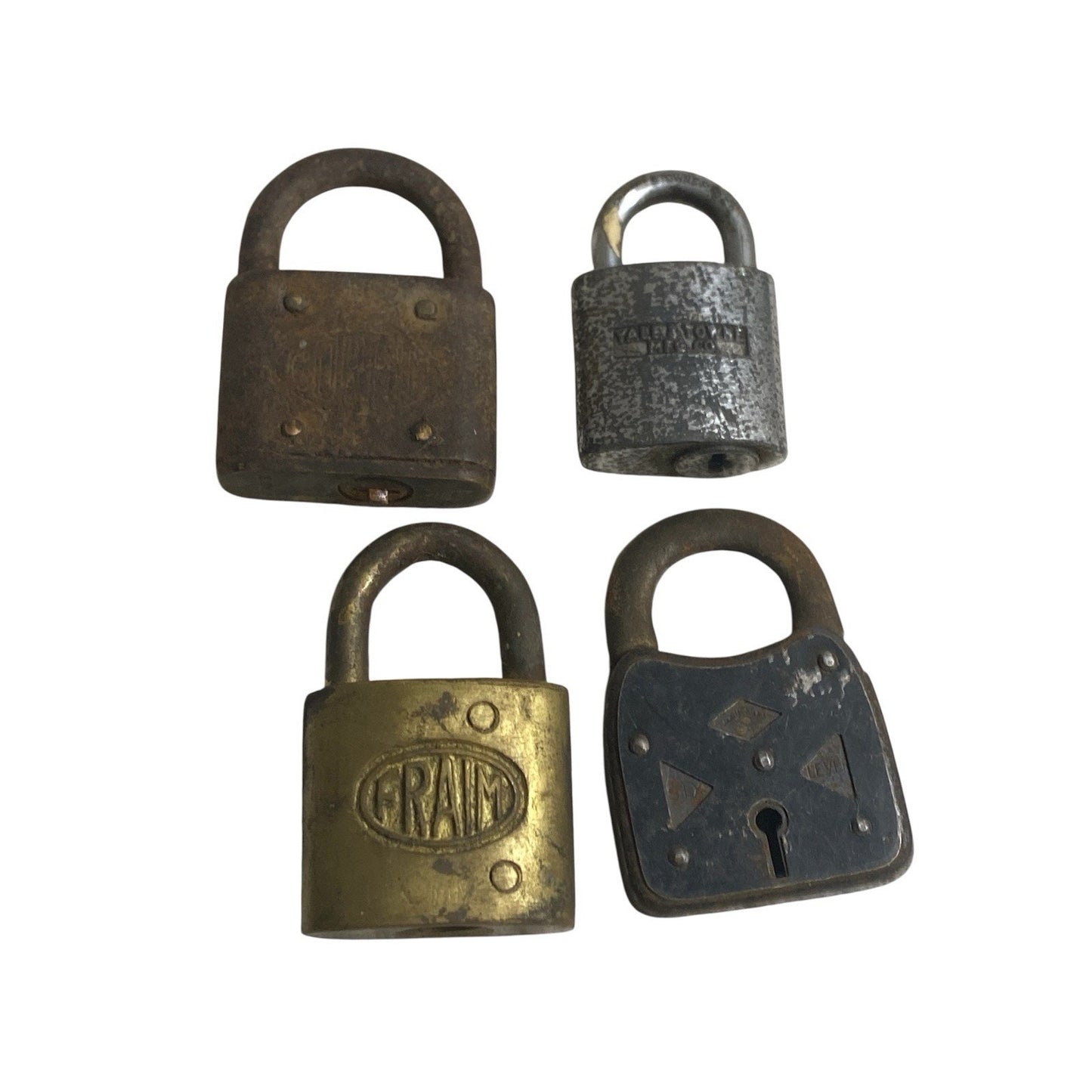 (4) Antique Locks 6 Lever, Yale, Fraim, Corbin Padlocks No Keys
