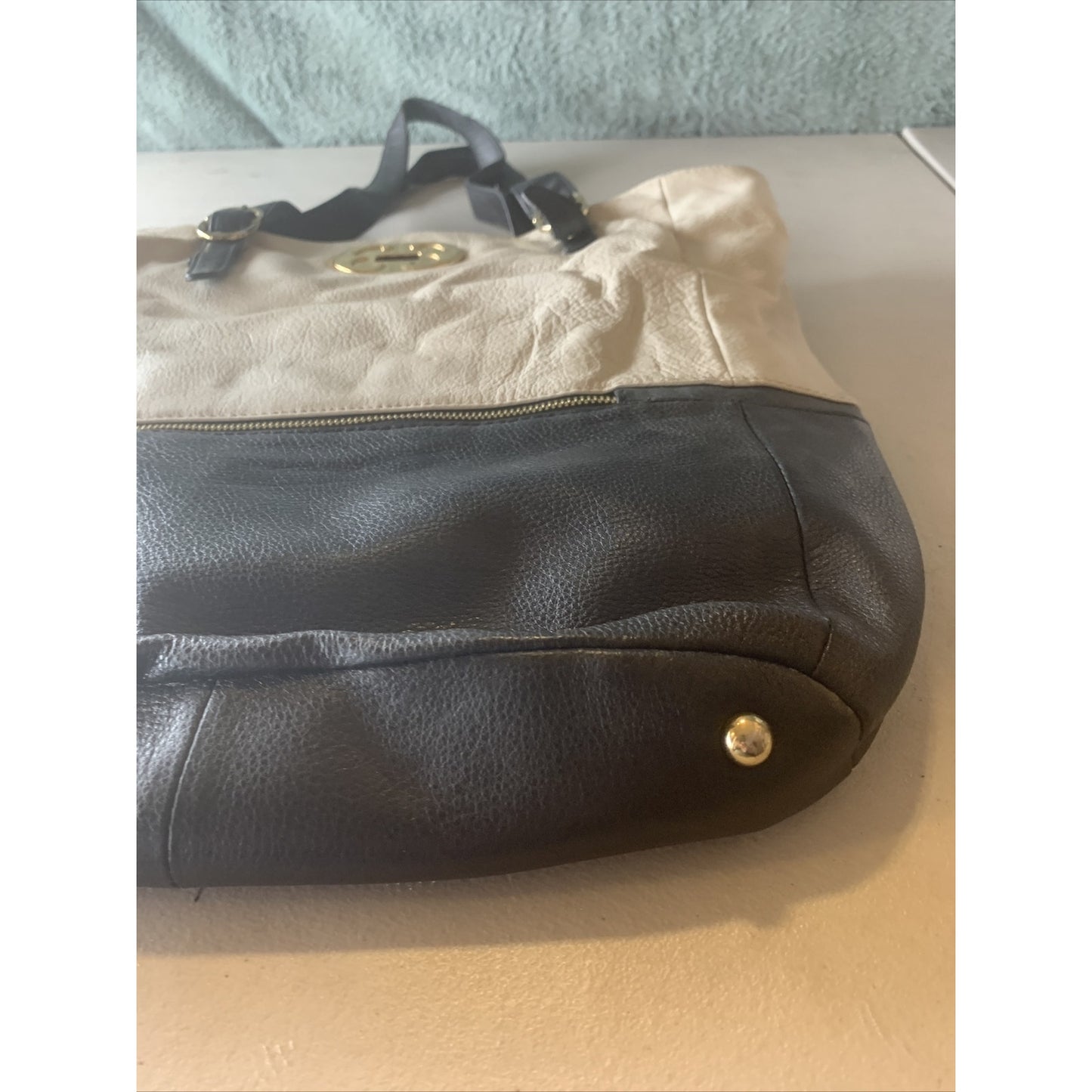 EMMA FOX Black White Leather Shoulder Cute Hobo Bag LARGE Handbag Purse PreOwned