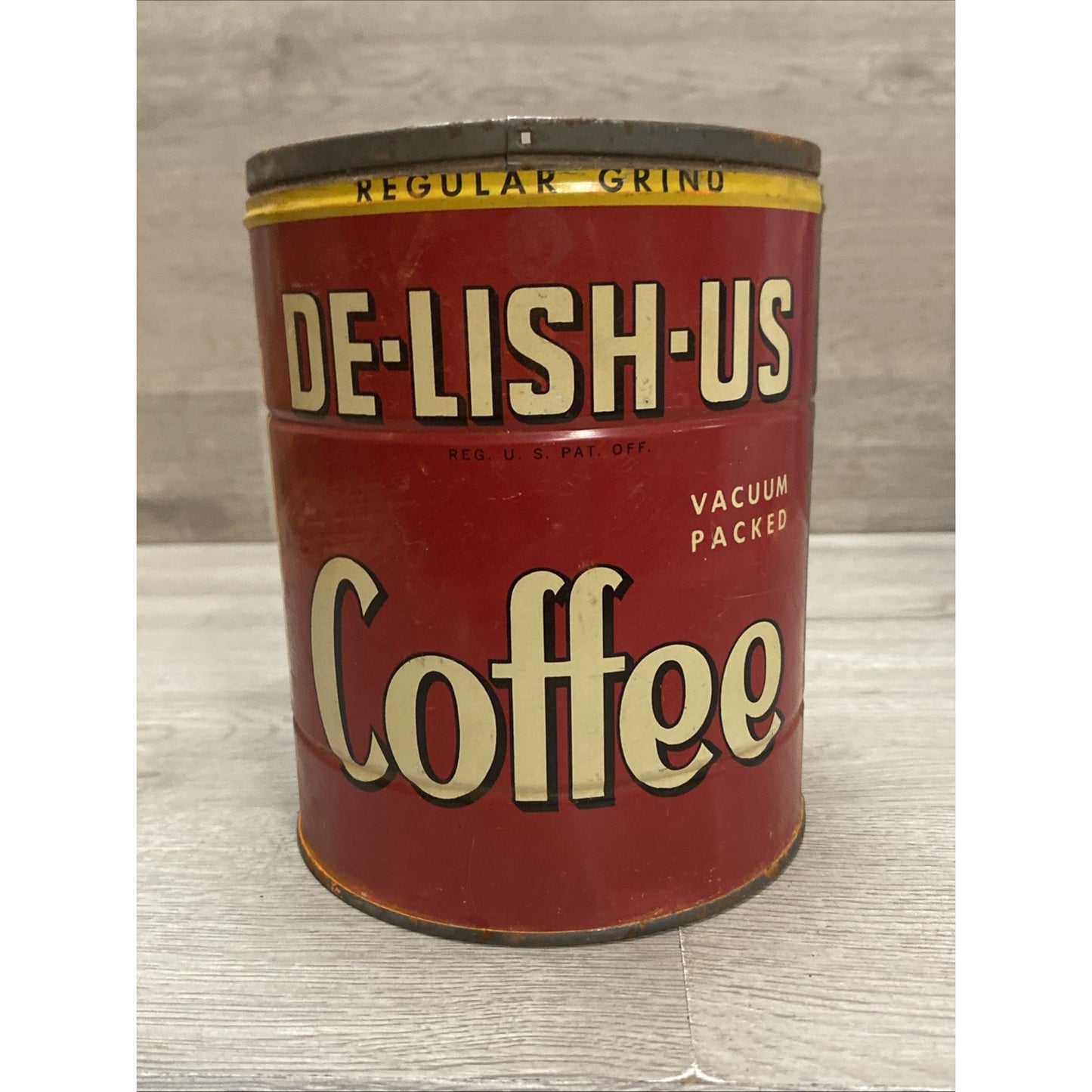 ANTIQUE TIN CAN DE-LISH-US COFFEE KW NATIONAL GROCERS SHURFINE CHICAGO IL