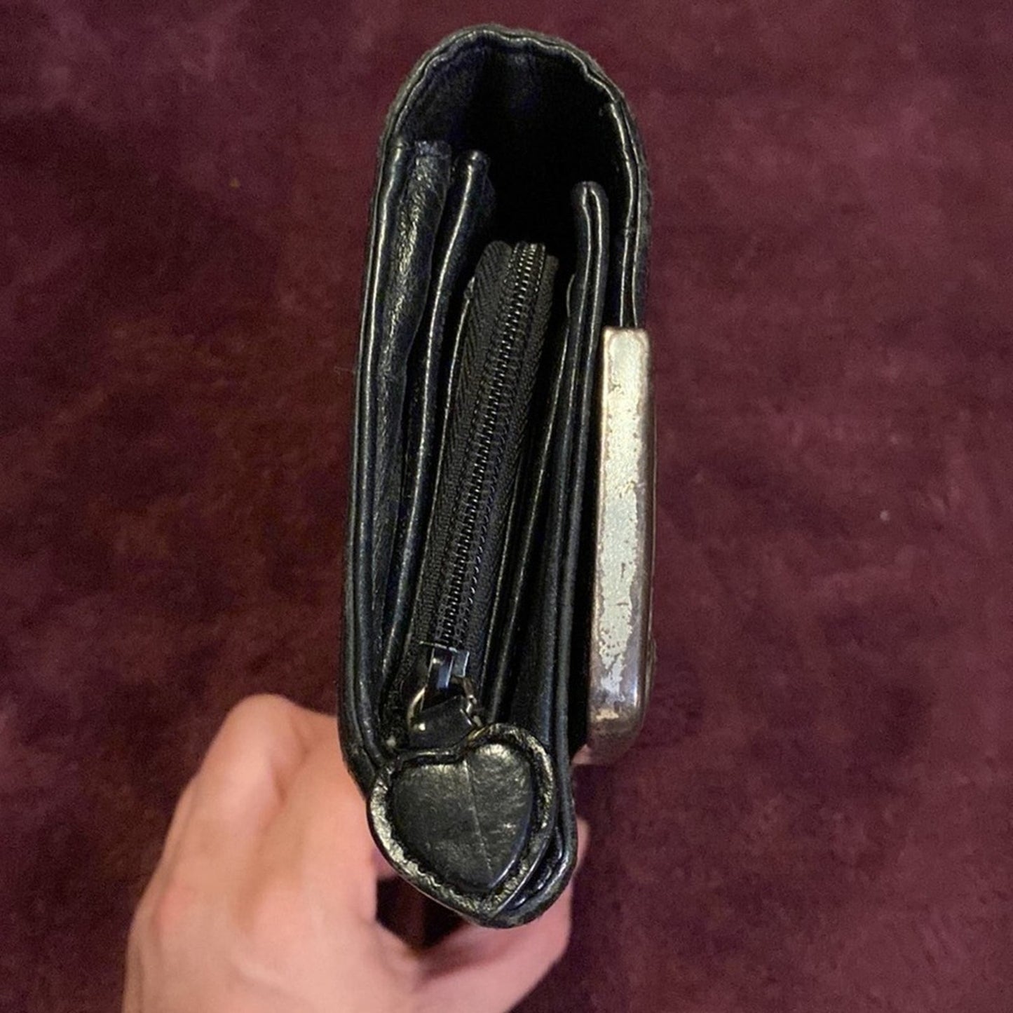 Vintage Brighton Black Leather Croc Clutch Purse Checkbook Wallet with Dust Bag
