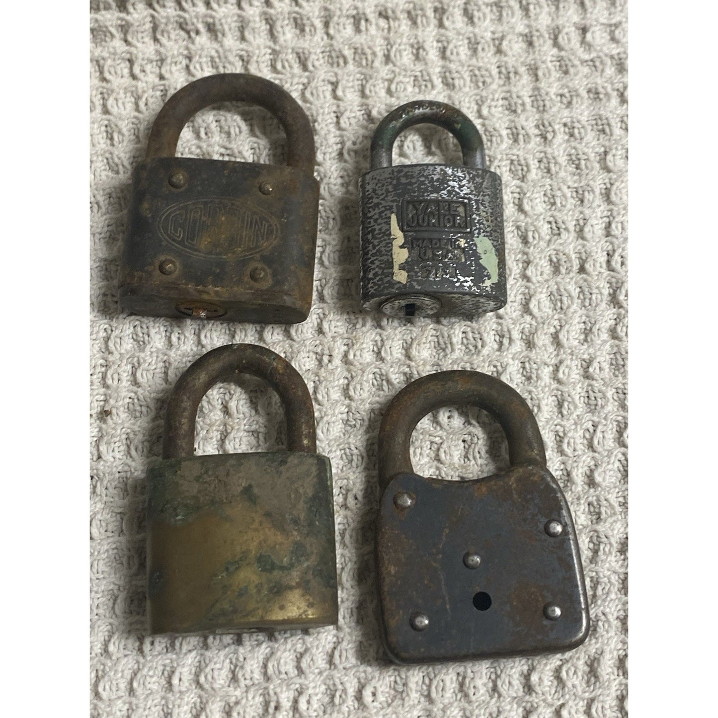 (4) Antique Locks 6 Lever, Yale, Fraim, Corbin Padlocks No Keys