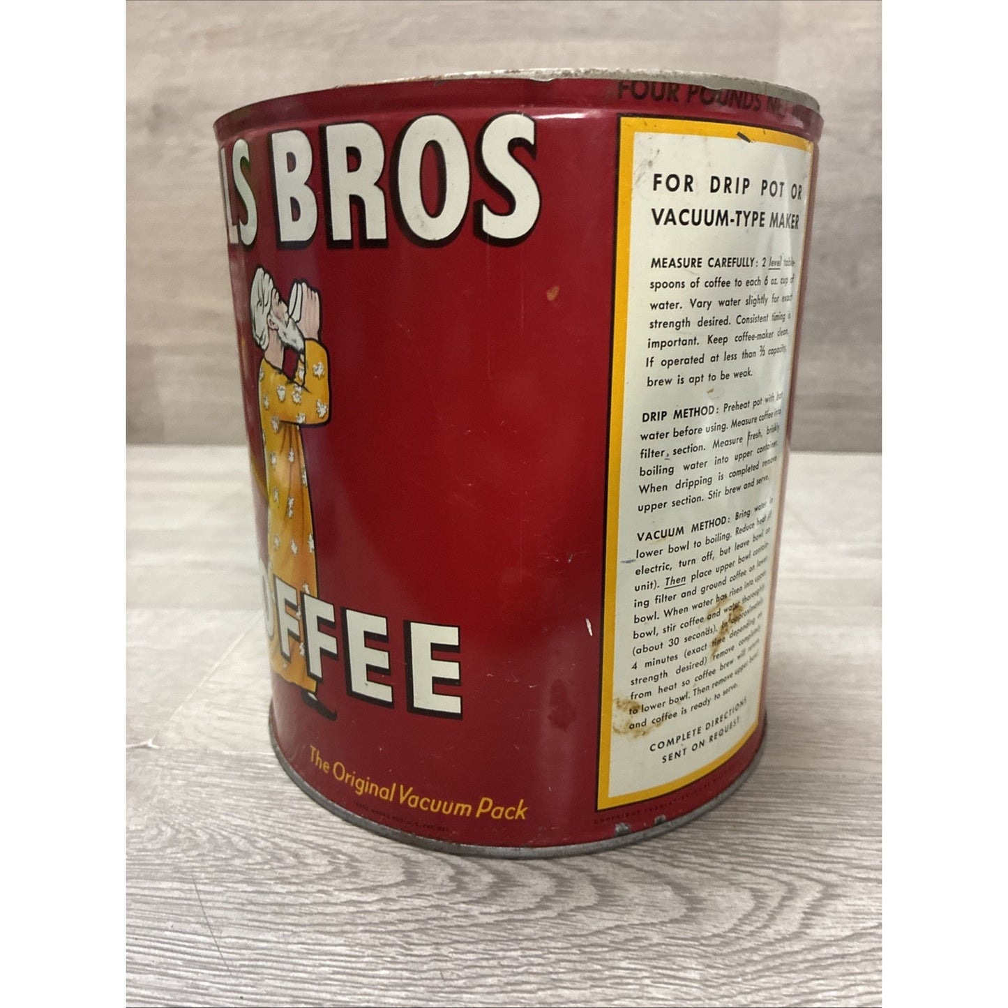 Hills Bros 4lb Coffee Tin Advertising Kitchen Farmhouse Decor
