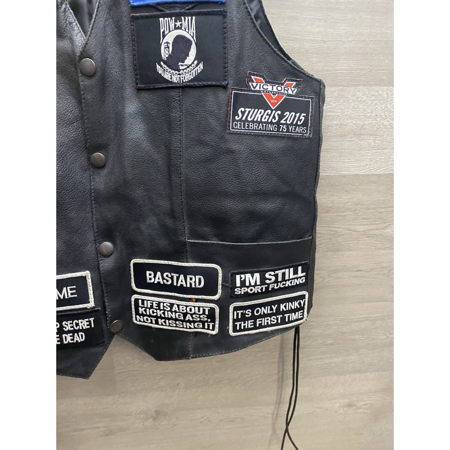 Hot Bikers Leather Motorcycle Vest W/ Patches SZ Med