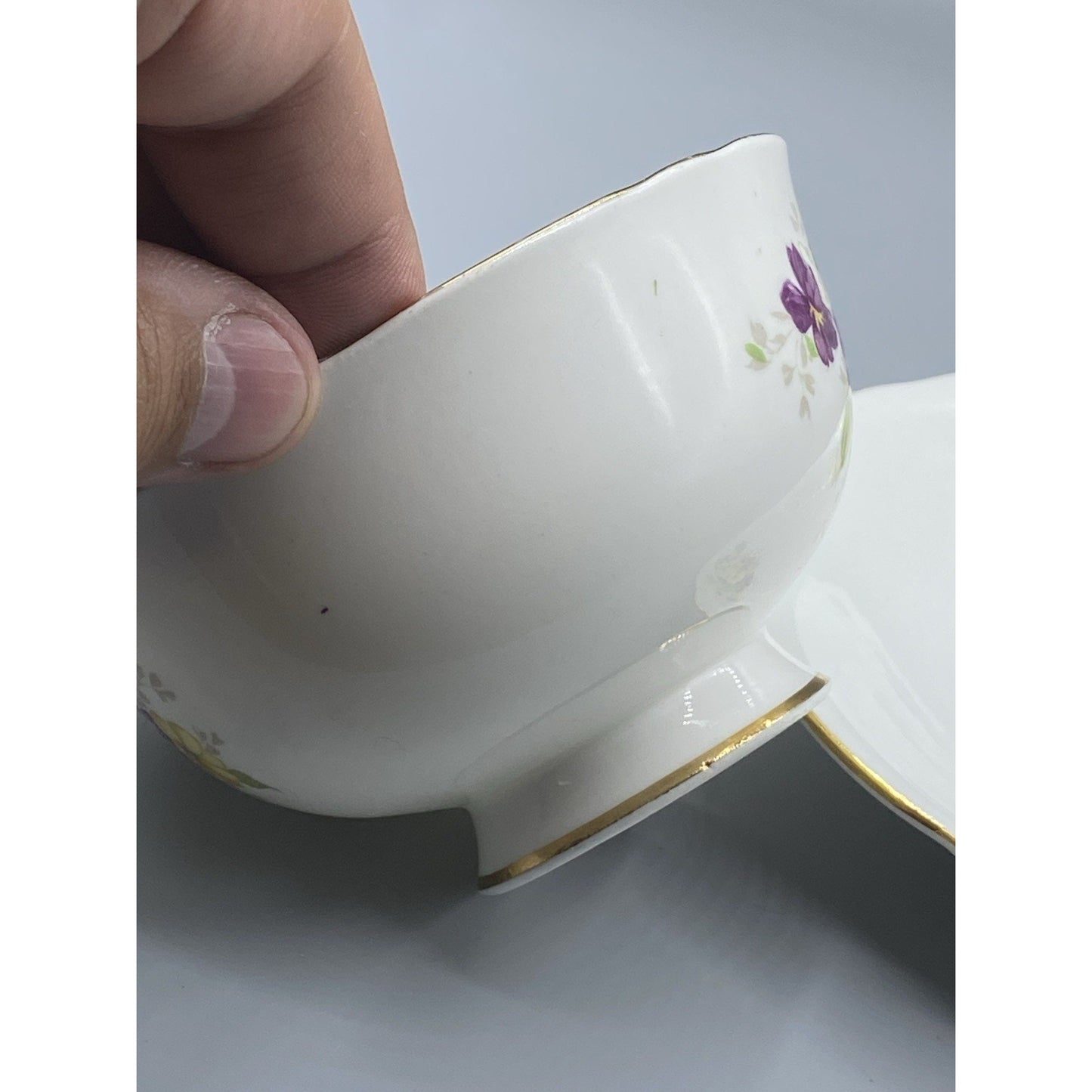 Vintage Clarence Floral Pansies Bone China Teacup & Saucer w/ Flowers England