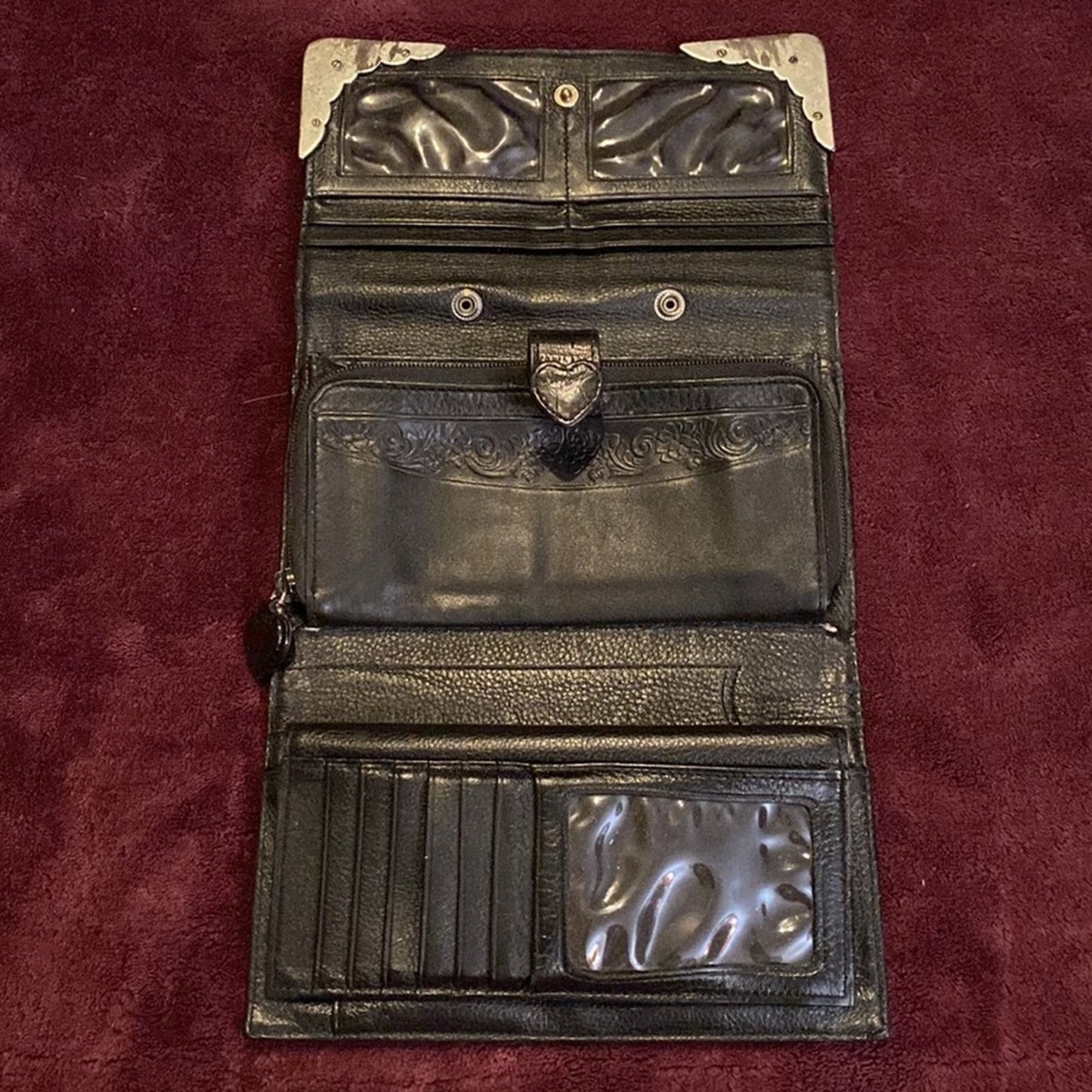 Vintage Brighton Black Leather Croc Clutch Purse Checkbook Wallet with Dust Bag