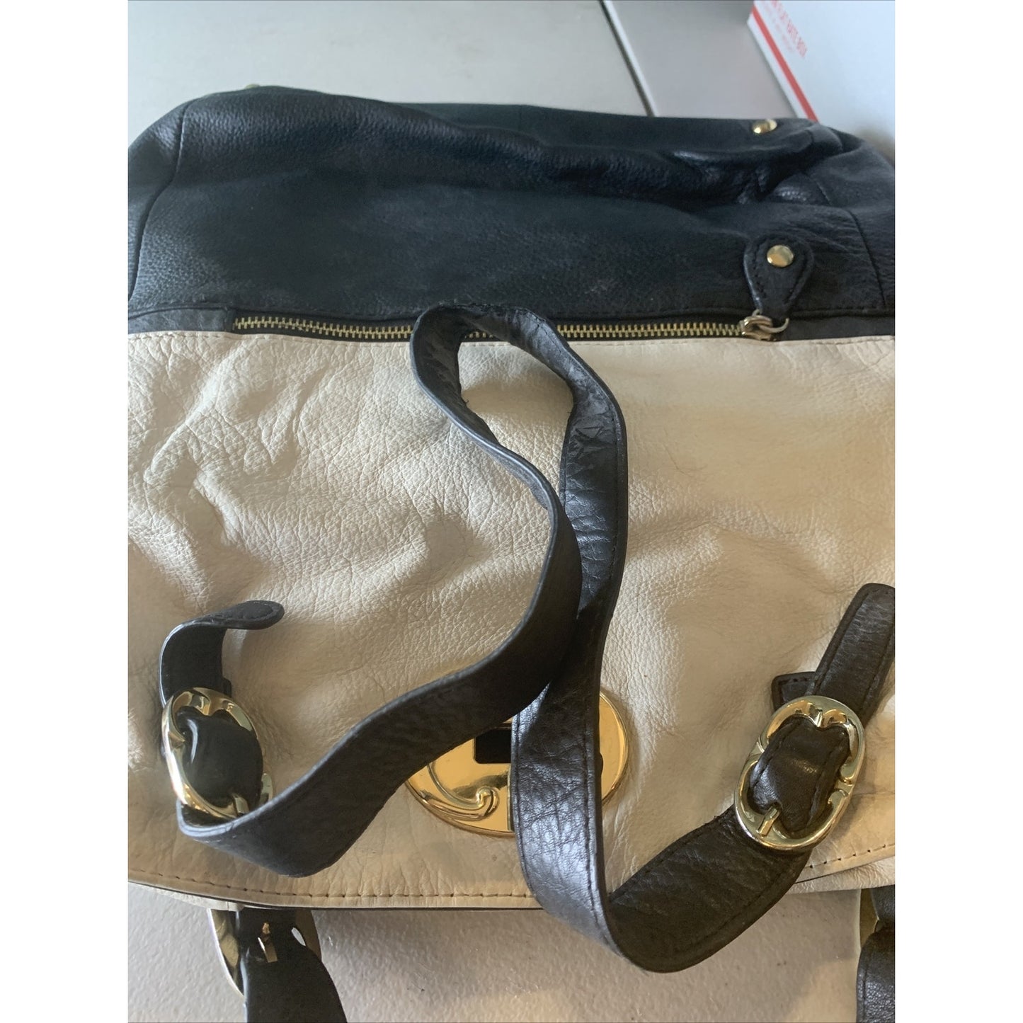 EMMA FOX Black White Leather Shoulder Cute Hobo Bag LARGE Handbag Purse PreOwned