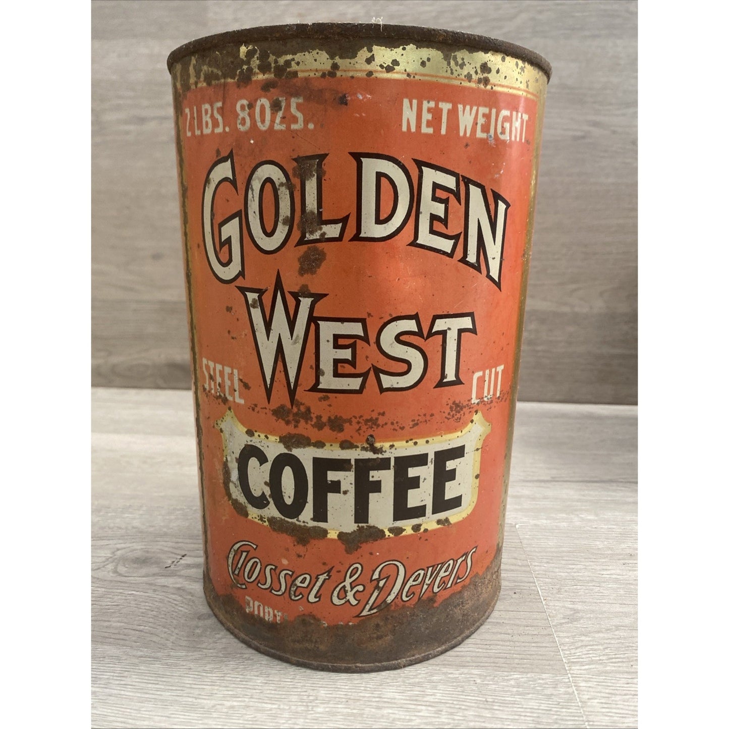 Rare ANTIQUE GOLDEN WEST COFFEE 2LB TIN LITHO CAN PORTLAND OR SEATTLE WA GROCERY