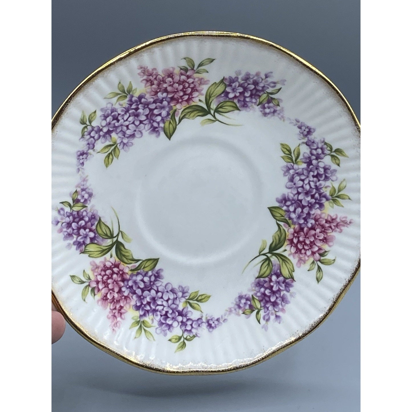 Elizabethan Floral Purple Pink Floral W/ Gold Rim Teacup Saucer Set