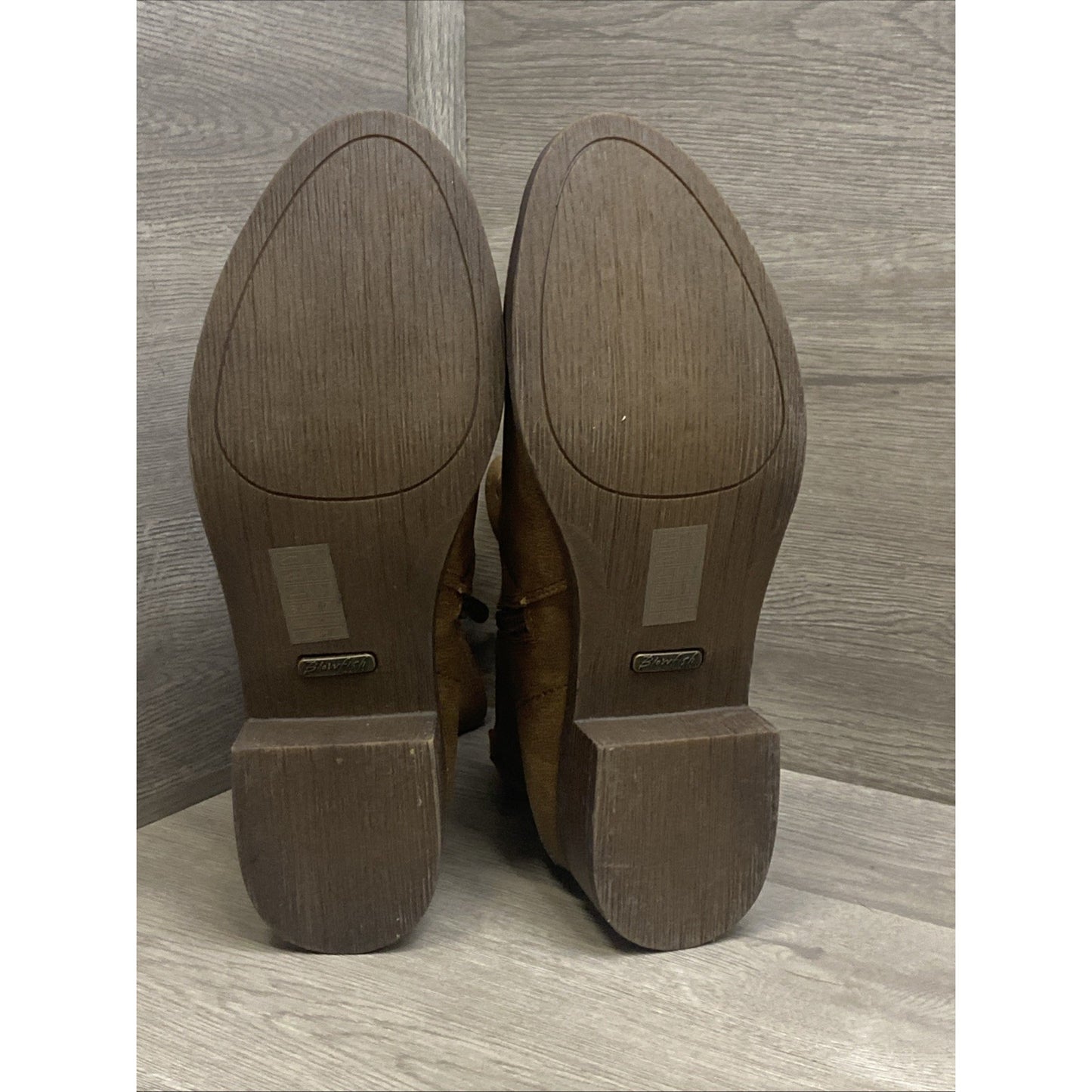 Blowfish Booties Size 7 Tan w Brown Straps & Side Zip Heels Comfort Souls