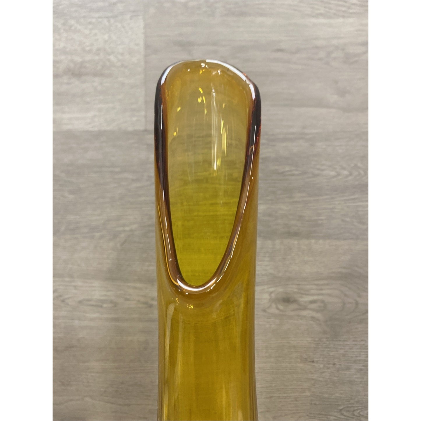 Fenton Unmarked Glass Hobnail Amber Swung Vase 16” Footed
