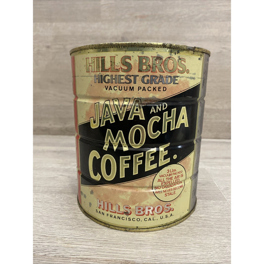 Vintage HILLS BROS JAVA AND MOCHA (3 lb) COFFEE CAN TIN Decor