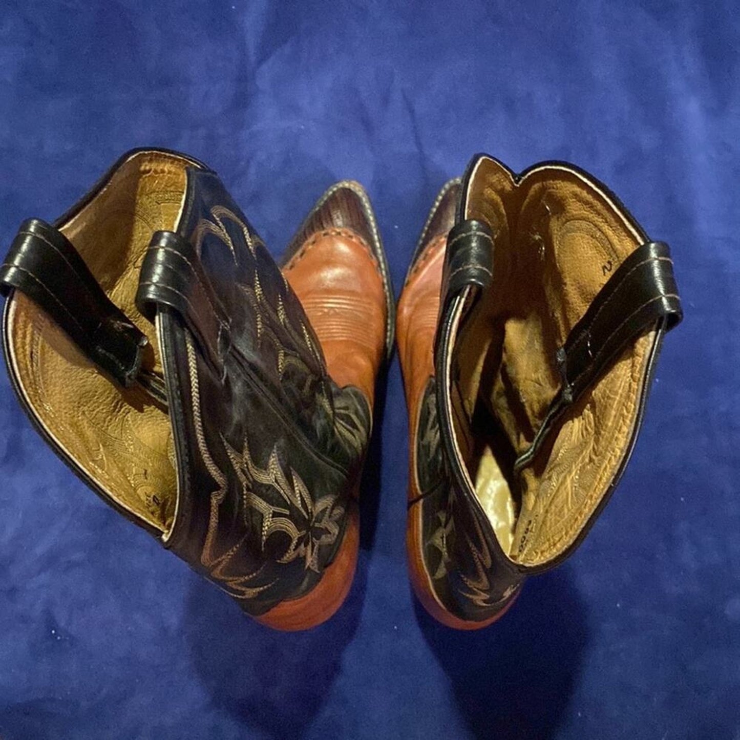 Vintage Tony Lama Caramel & Brown Two Tone Leather Cowboy Boots Style #6051