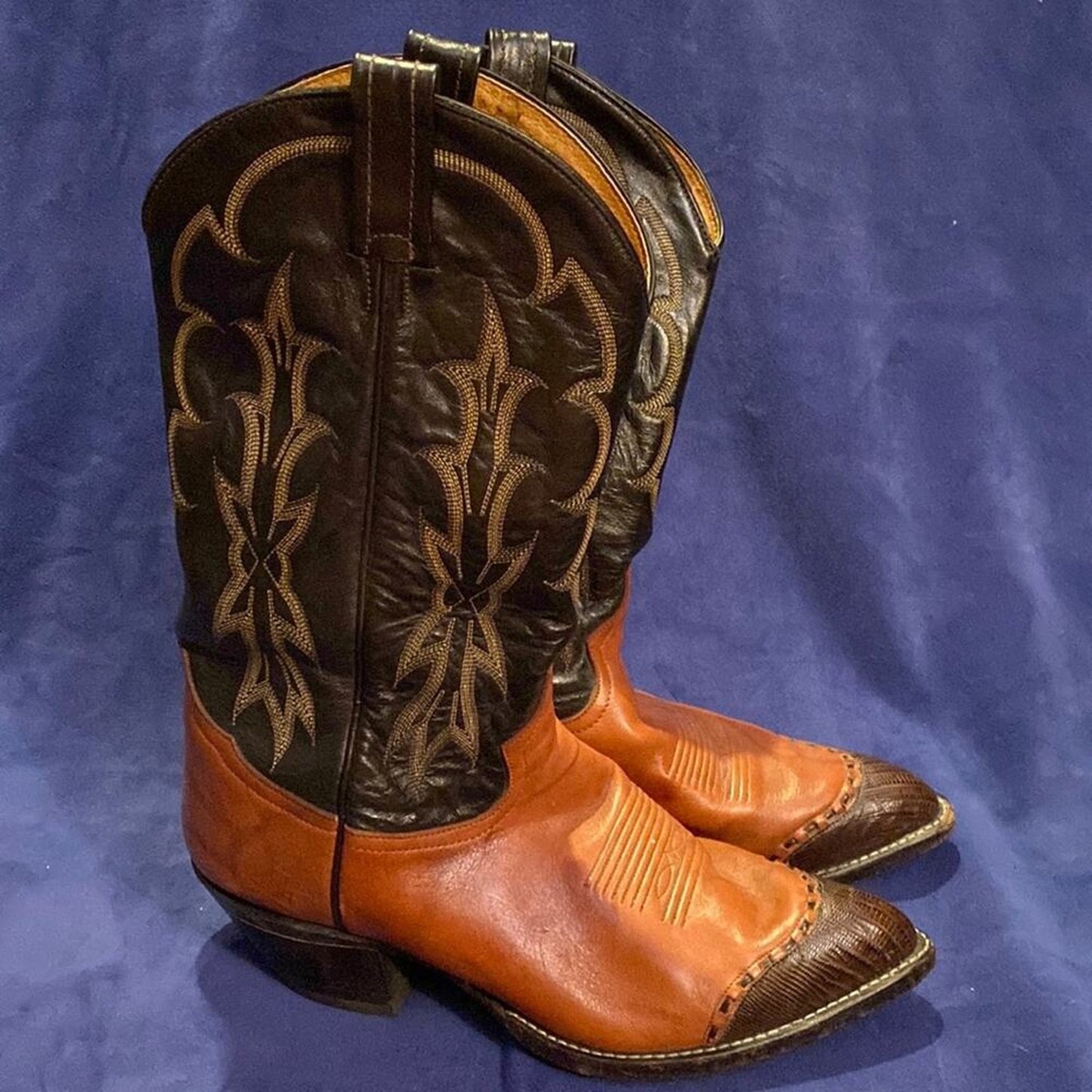 Vintage Tony Lama Caramel & Brown Two Tone Leather Cowboy Boots Style #6051