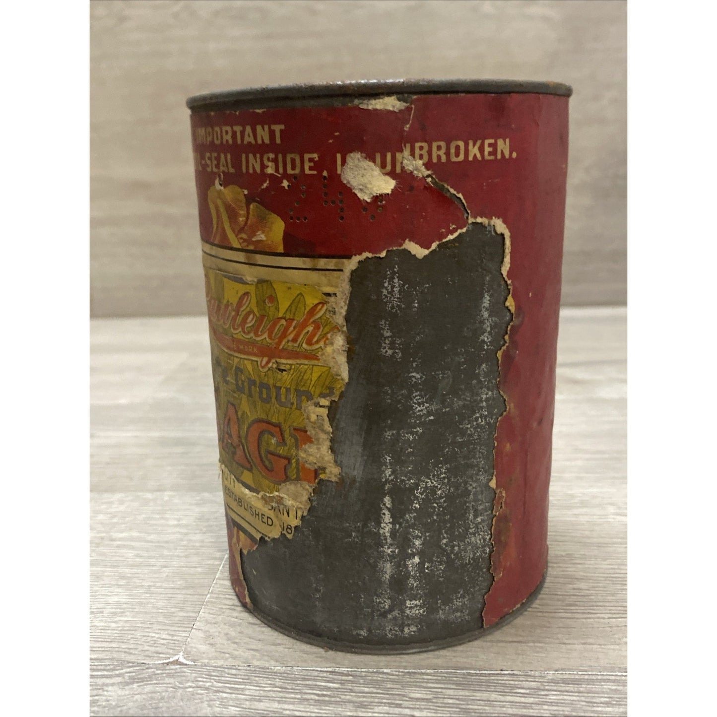 SUPER RARE 100+ YEAR OLD FOLGERS GOLDEN GATE PAPER LABEL ON TIN COFFEE CAN