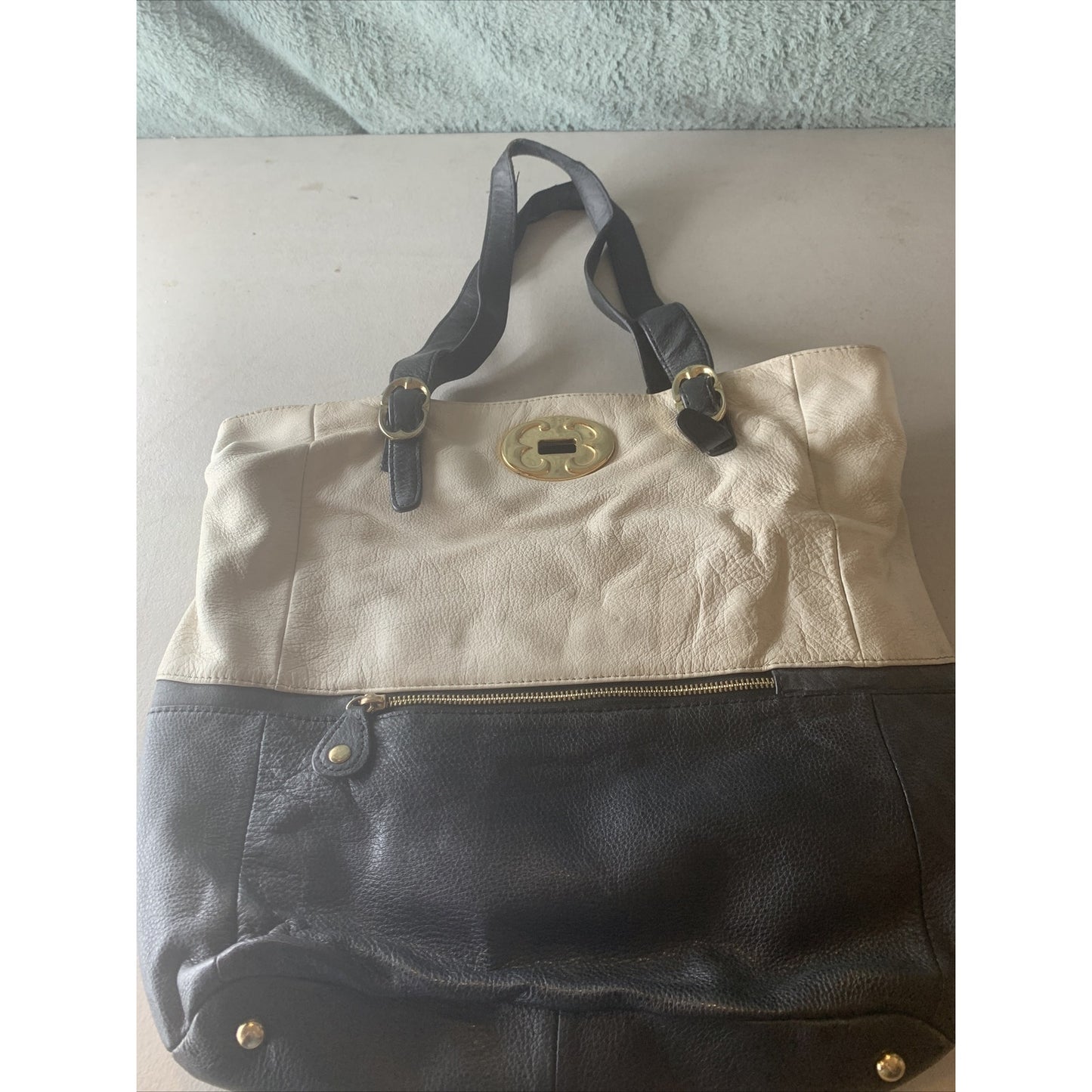 EMMA FOX Black White Leather Shoulder Cute Hobo Bag LARGE Handbag Purse PreOwned