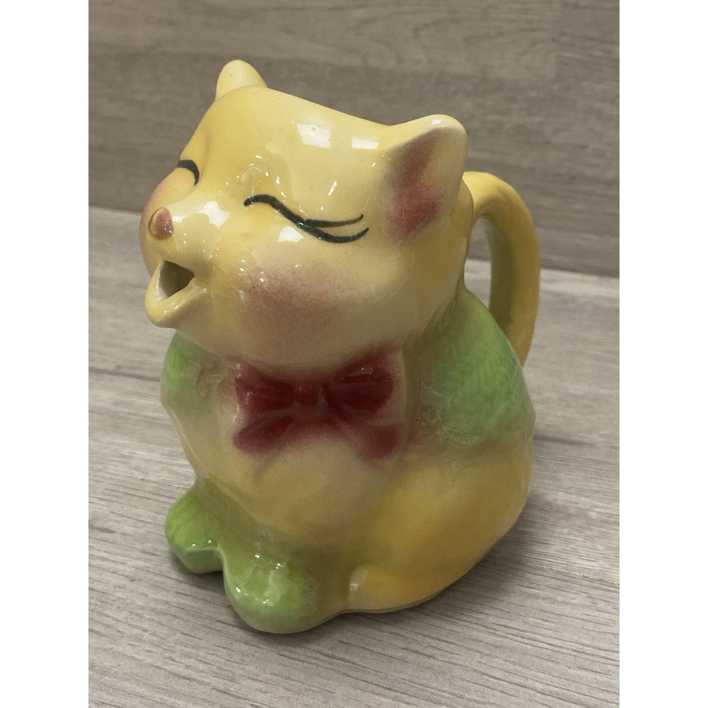 VTG Shawnee Puss N Boots Pitcher Cat Art Pottery Creamer Yellow MCM