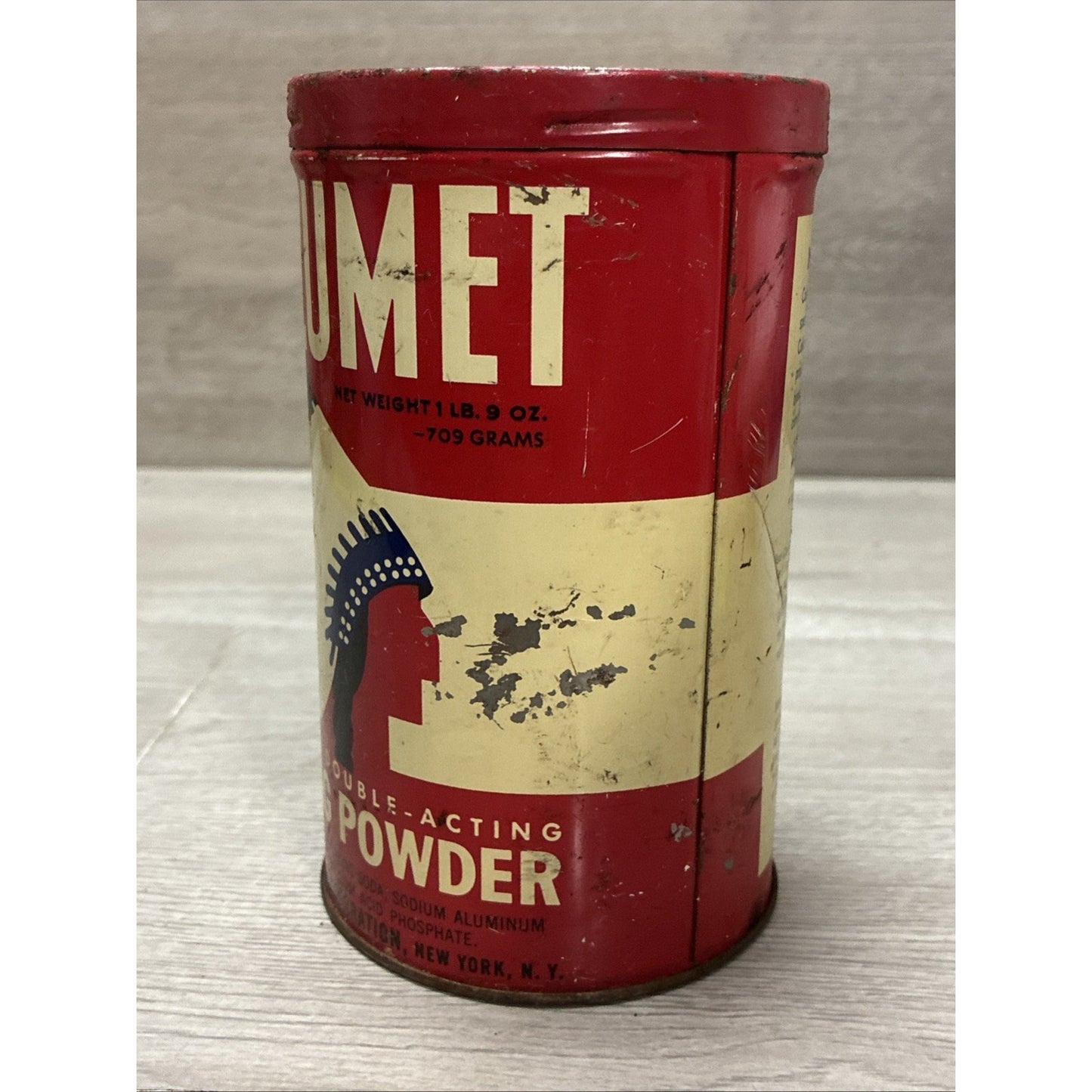 Calumet Baking Powder Tin (1 LB 9OZ ) w/Red Lid VINTAGE 1950’s General Foods