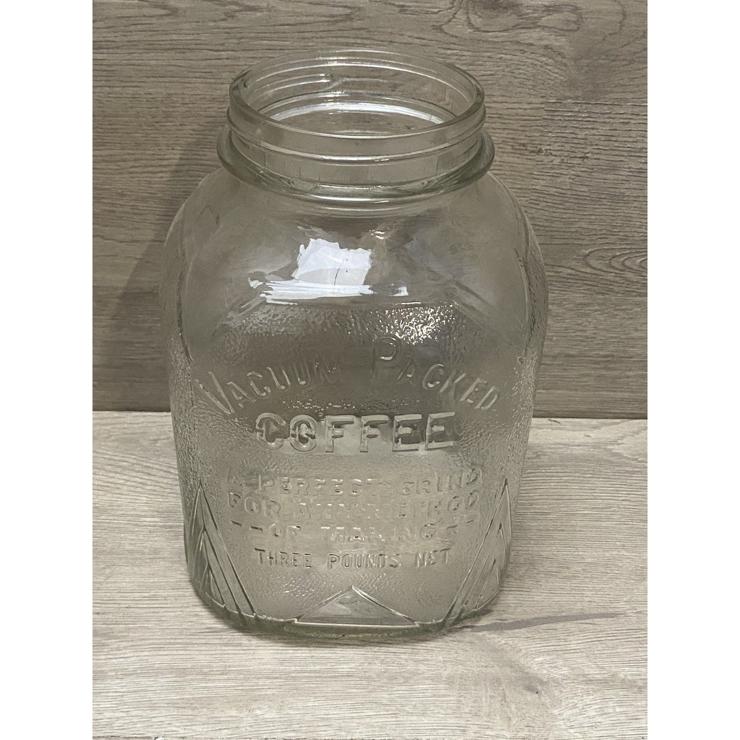 Vintage 1930 Rare Glass Jar Coffee Owens Illinois Glass Co Clear Square 3 Pound