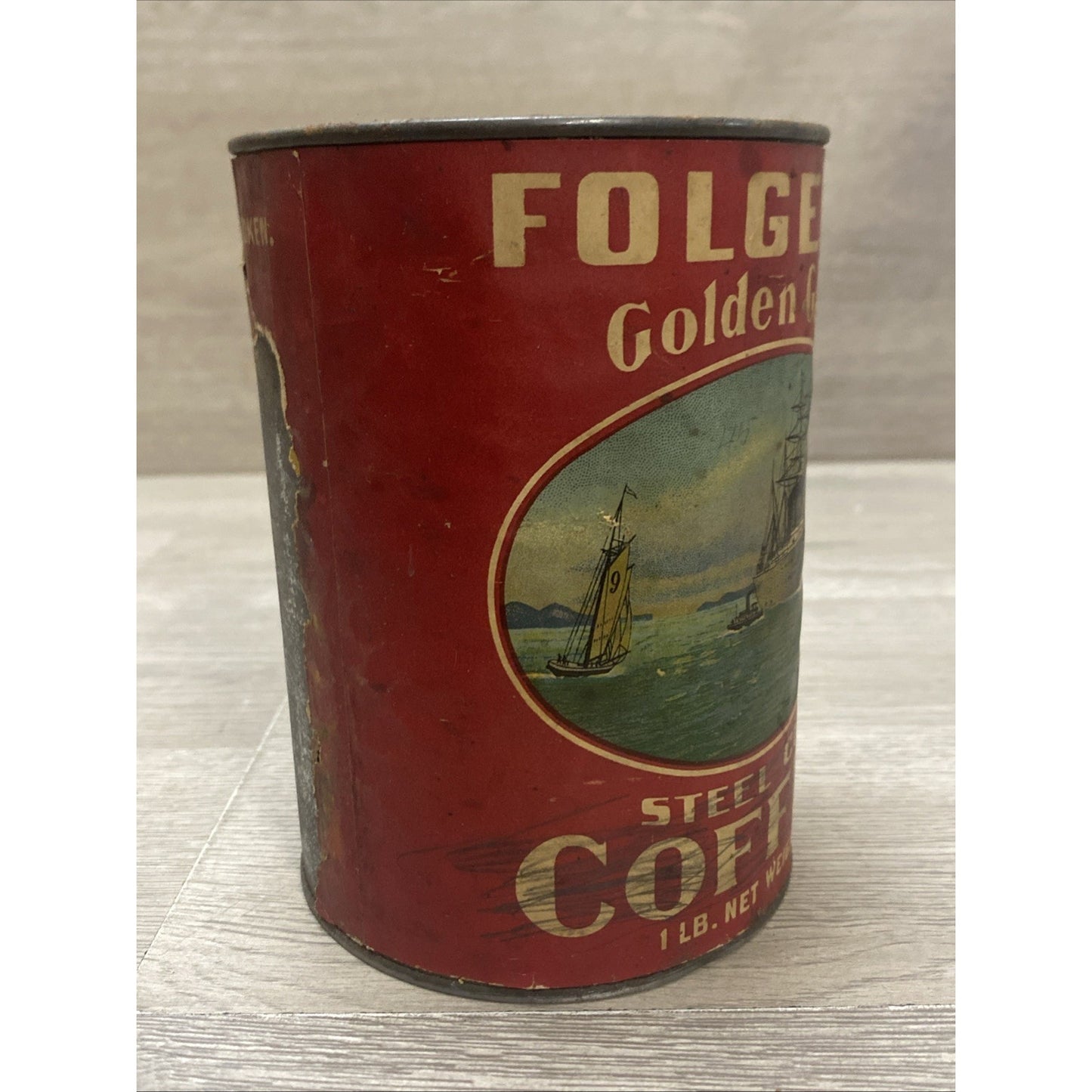 SUPER RARE 100+ YEAR OLD FOLGERS GOLDEN GATE PAPER LABEL ON TIN COFFEE CAN