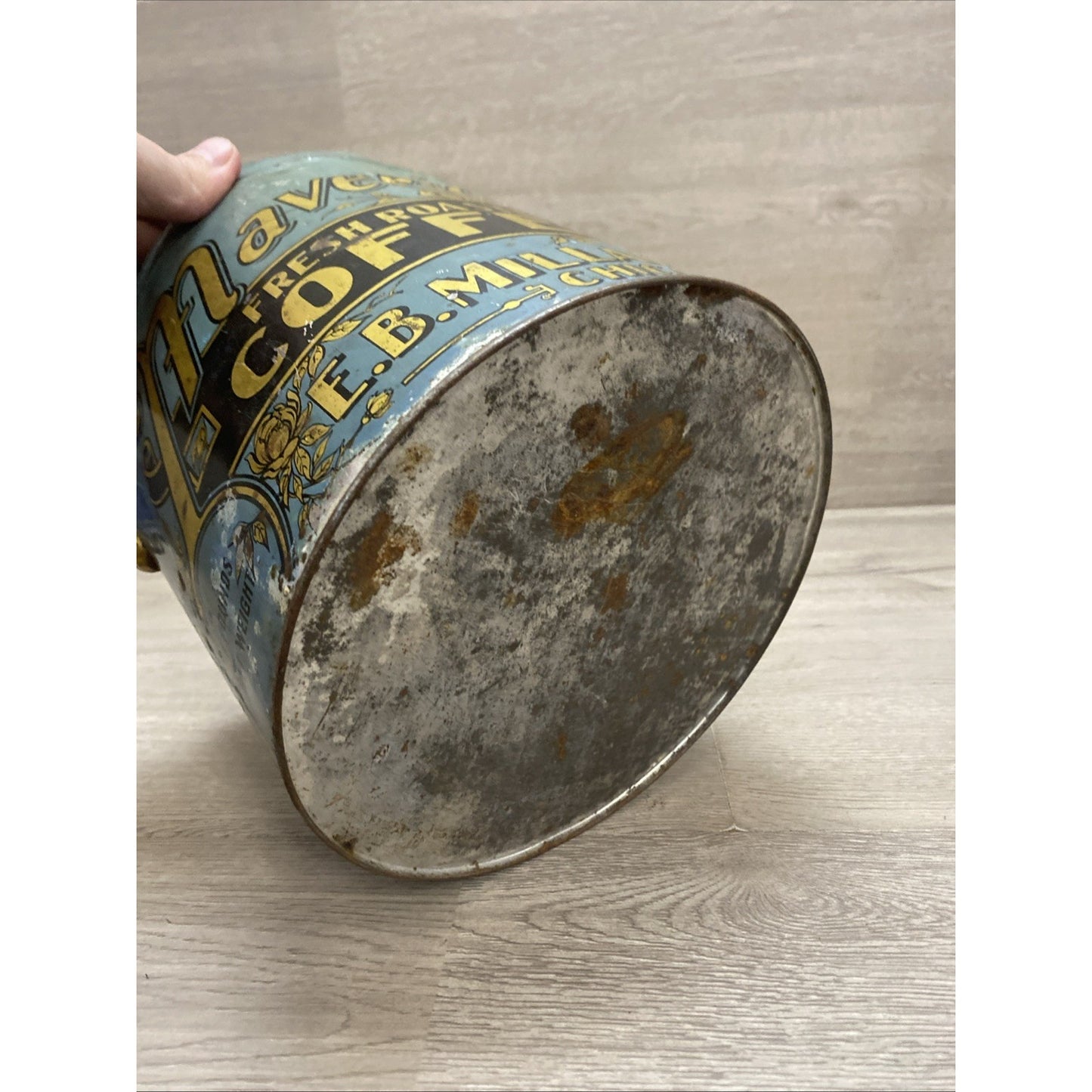 ANTIQUE MAVERICK COFFEE TIN LITHO 4LB PAIL CAN E.B. MILLAR CHICAGO GROCERY STORE