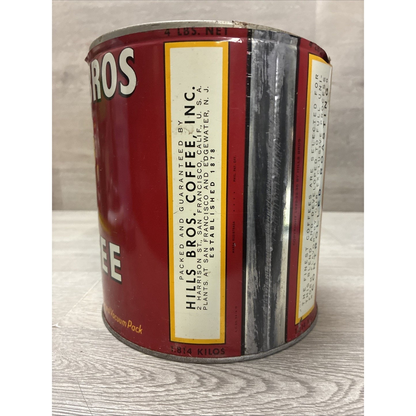 Hills Bros 4lb Coffee Tin Advertising Kitchen Farmhouse Decor