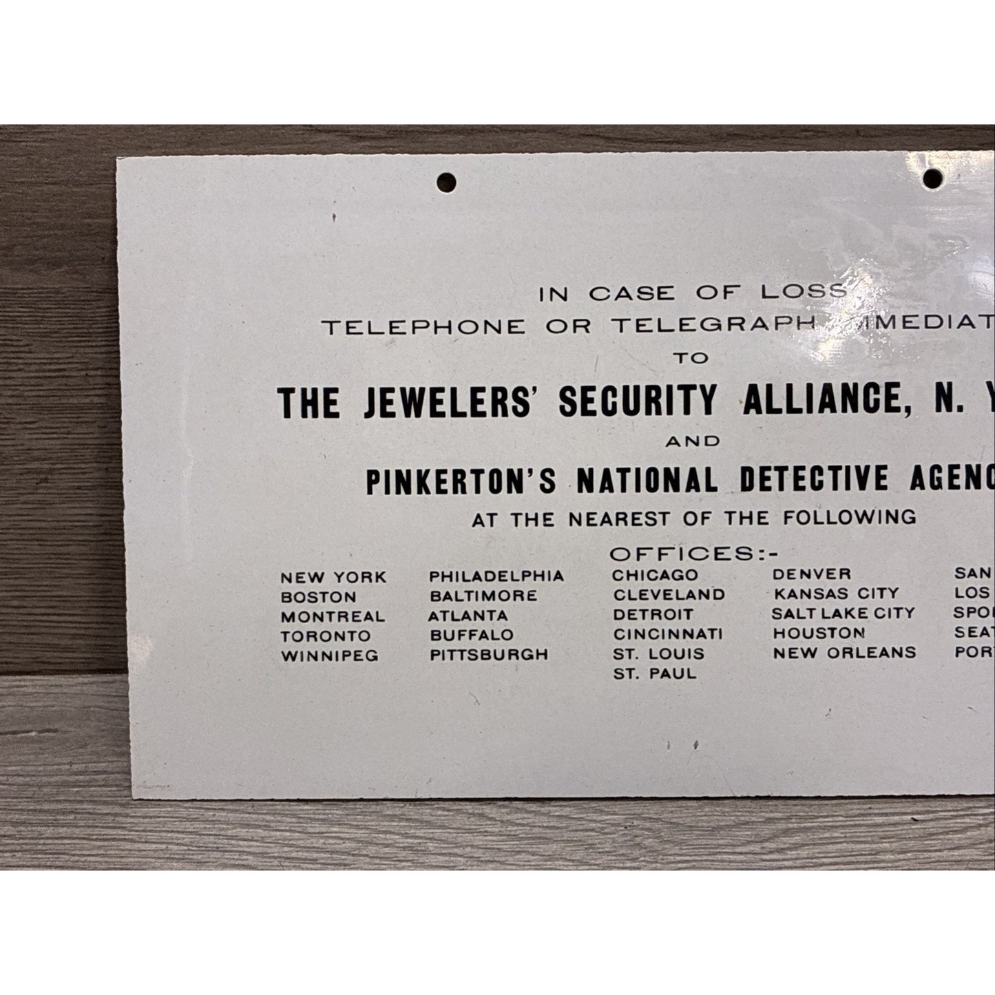 PINKERTON'S DETECTIVE AGENCY JEWLERS' SECURITY ALLIANCE HANGING SIGN W/ DOG