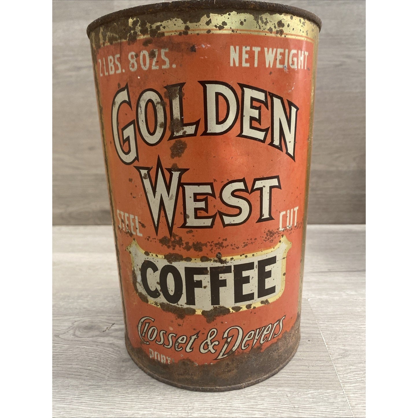 Rare ANTIQUE GOLDEN WEST COFFEE 2LB TIN LITHO CAN PORTLAND OR SEATTLE WA GROCERY