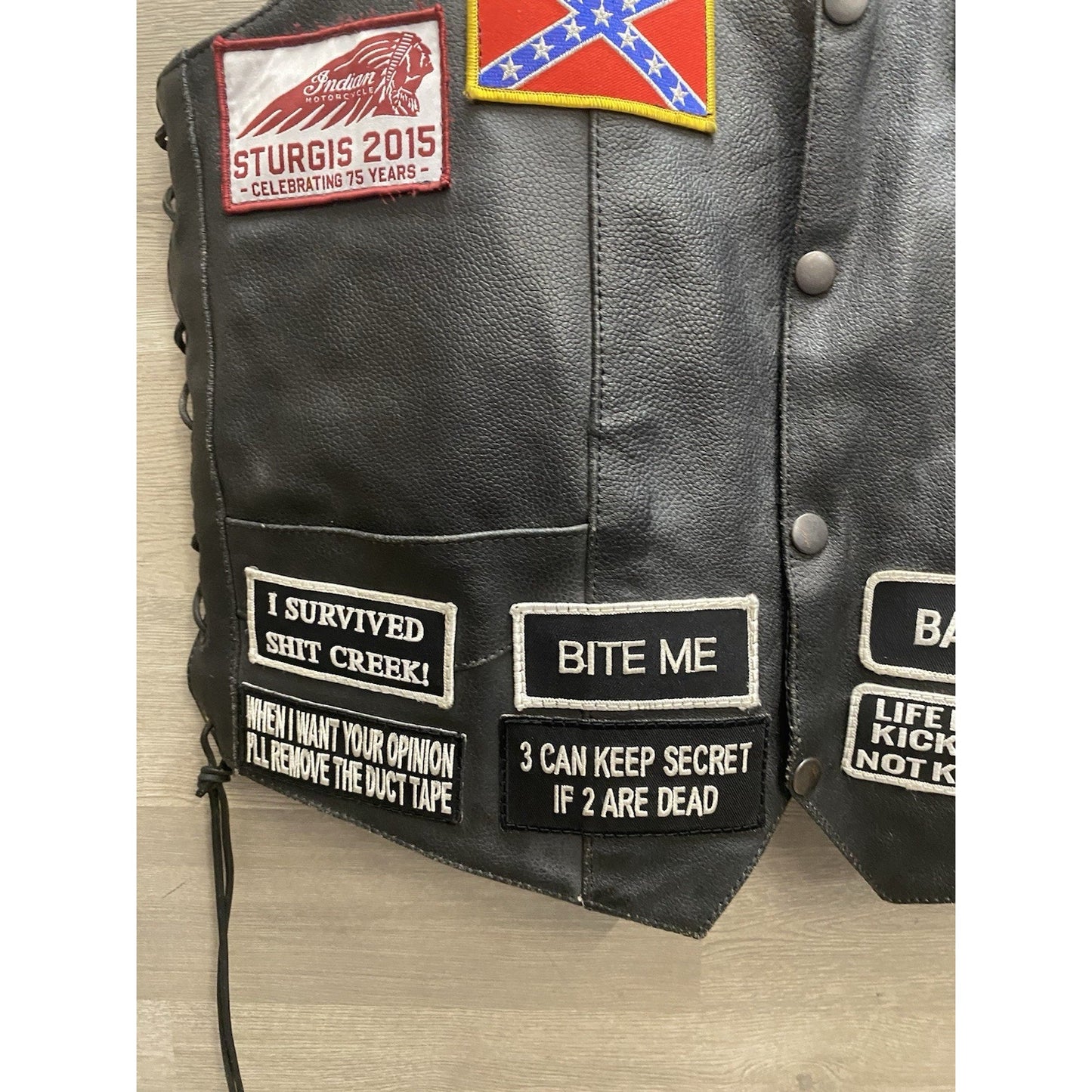 Hot Bikers Leather Motorcycle Vest W/ Patches SZ Med