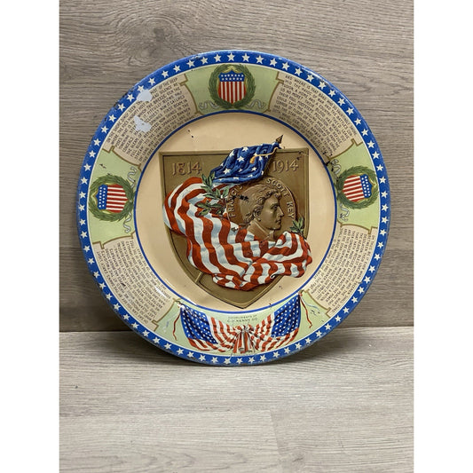 Antique Francis Scott Key Flag CD Kenny Coffee Tea Advertising Tin Litho Plate