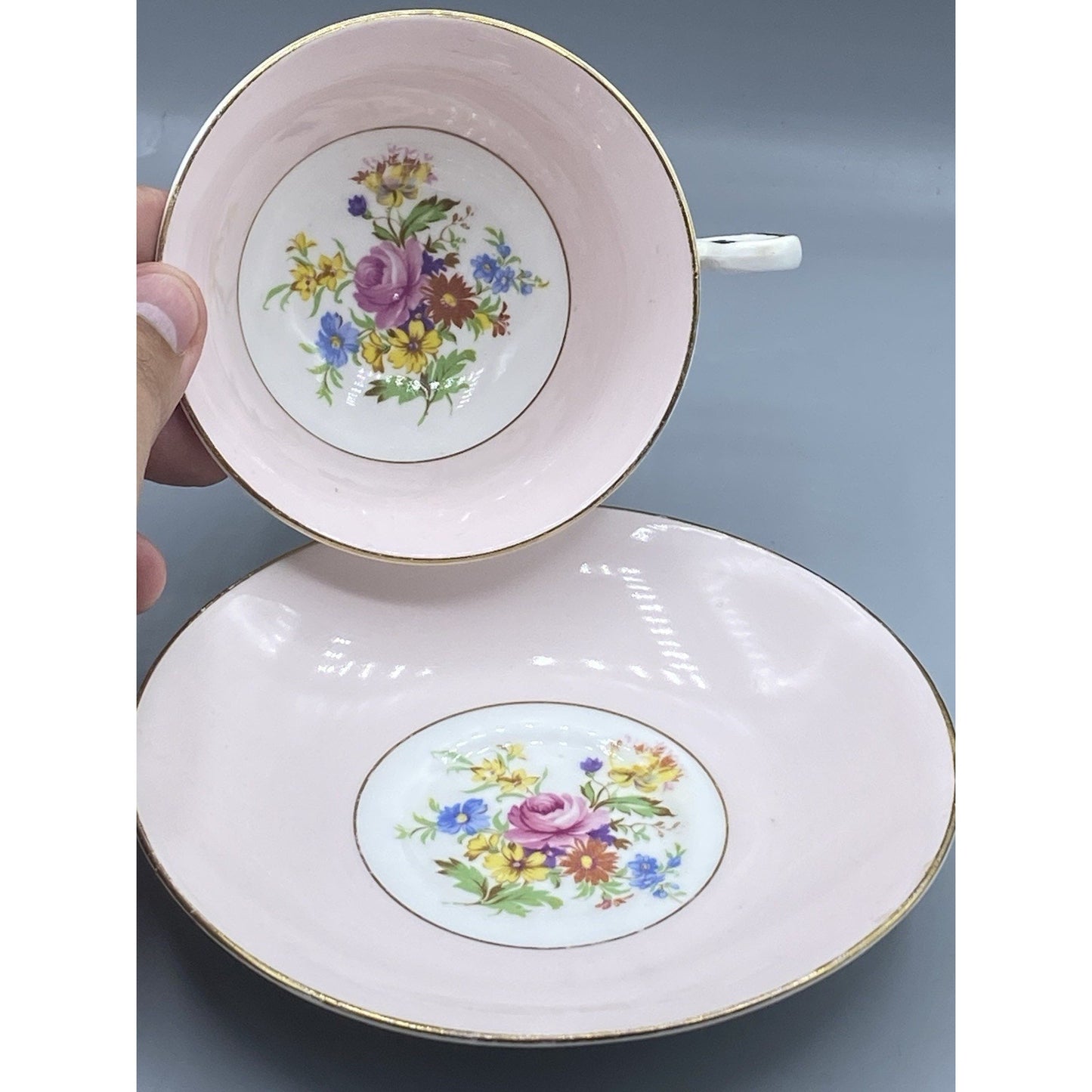 Rosina Pink Border Teacup and Saucer Set
