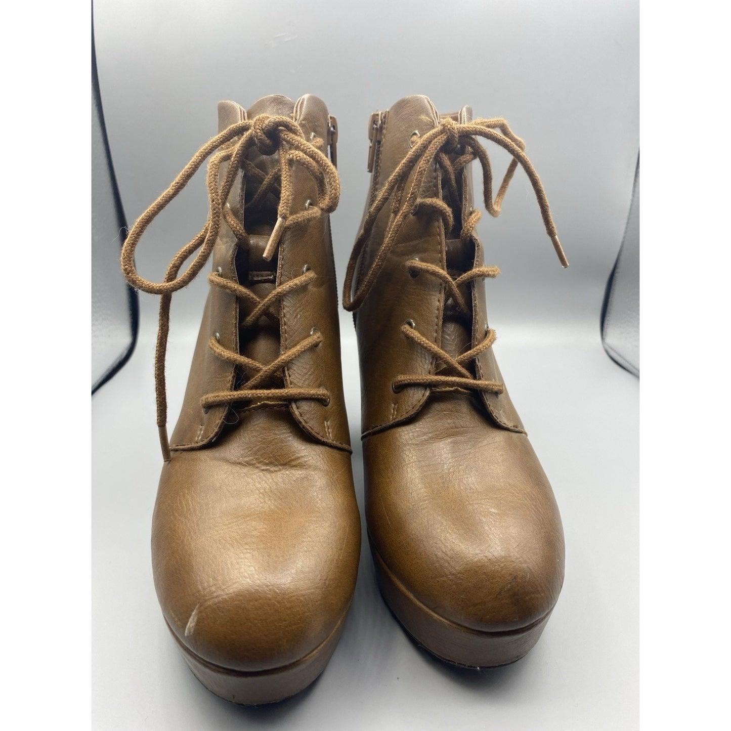 Brash Block Heel Ankle Booties Womens Size 8 Brown Comfort Side Zip