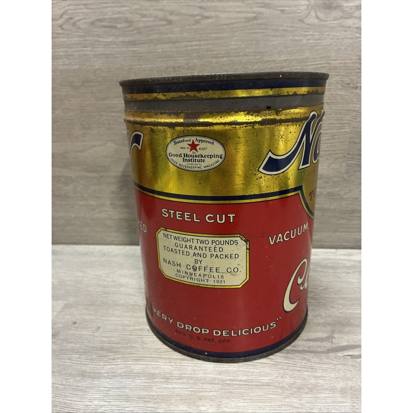 VINTAGE NASH`S TOASTED COFFEE CAN 2 POUNDS 2LB TIN W: LID VACUUM PACKED