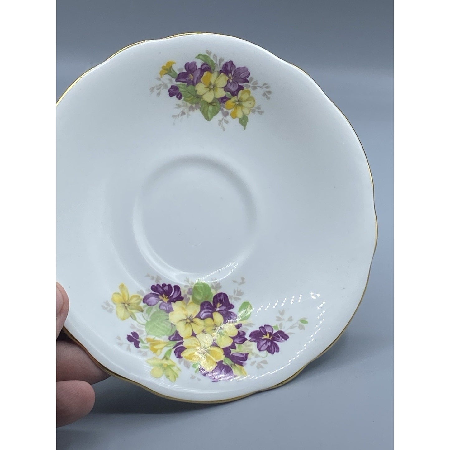 Vintage Clarence Floral Pansies Bone China Teacup & Saucer w/ Flowers England