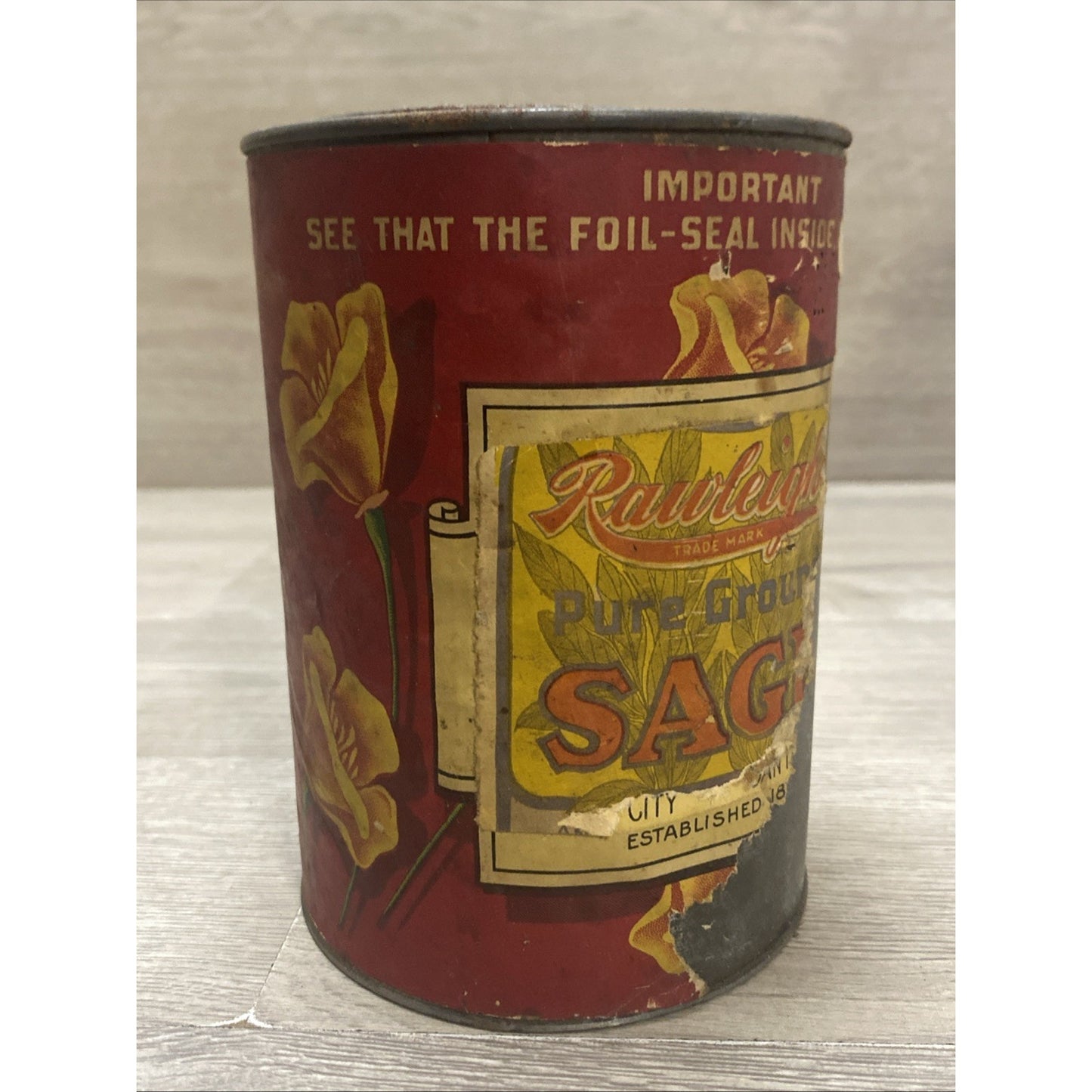SUPER RARE 100+ YEAR OLD FOLGERS GOLDEN GATE PAPER LABEL ON TIN COFFEE CAN