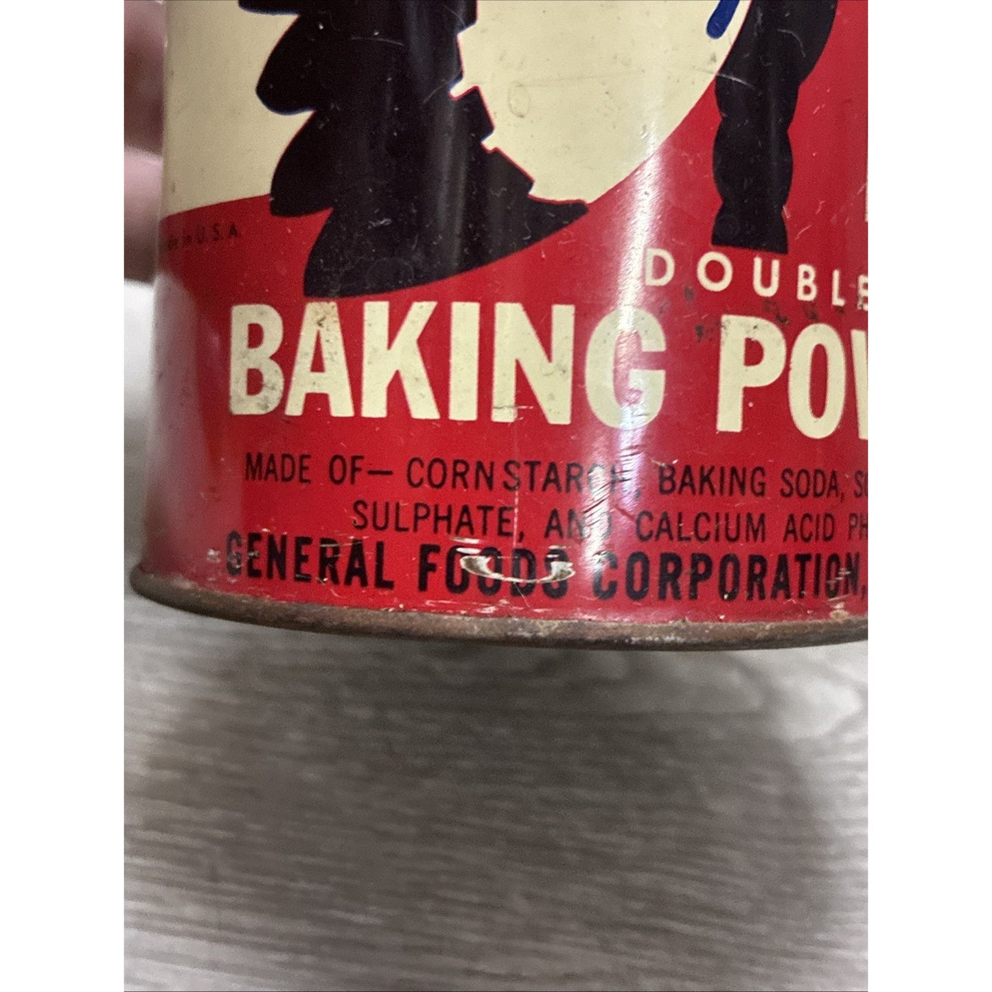 Calumet Baking Powder Tin (1 LB 9OZ ) w/Red Lid VINTAGE 1950’s General Foods