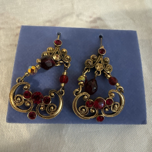 Bold Scarlet Shower Earrings With Red Beads & Gold Accents By Avon Boxed