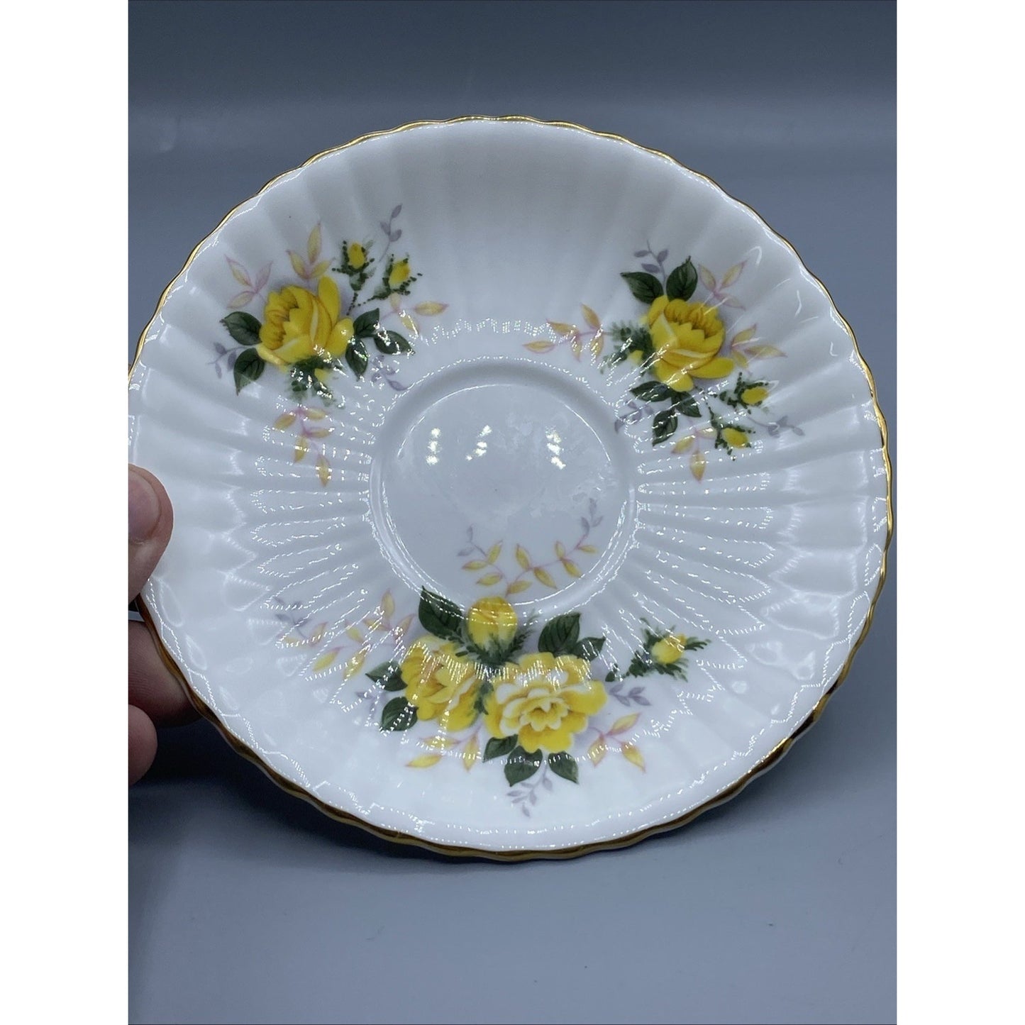 Vintage ROYAL WINDSOR Yellow Rose Teacup Saucer Gold Rimmed