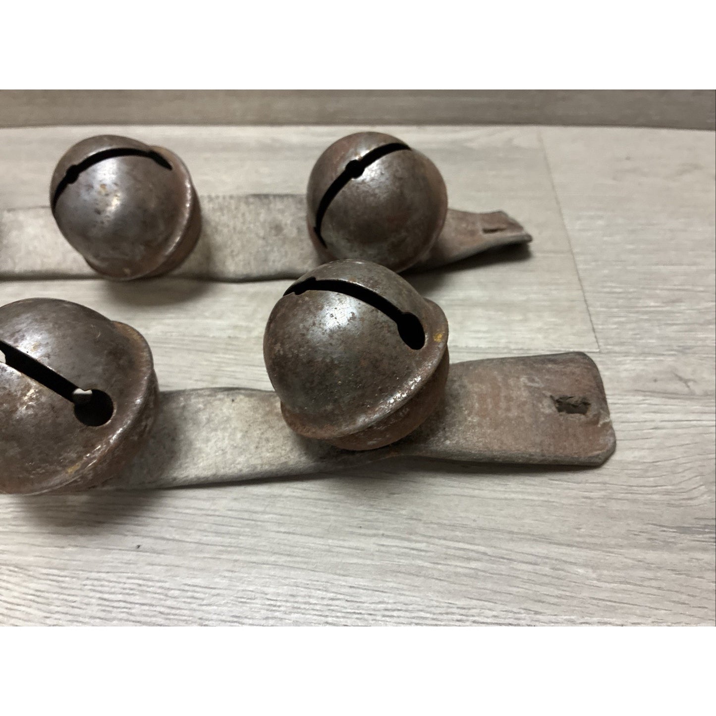 (8) Antique Sleigh Bells Horse Harness Leather Rustic Christmas 2 Straps 2-2.5”